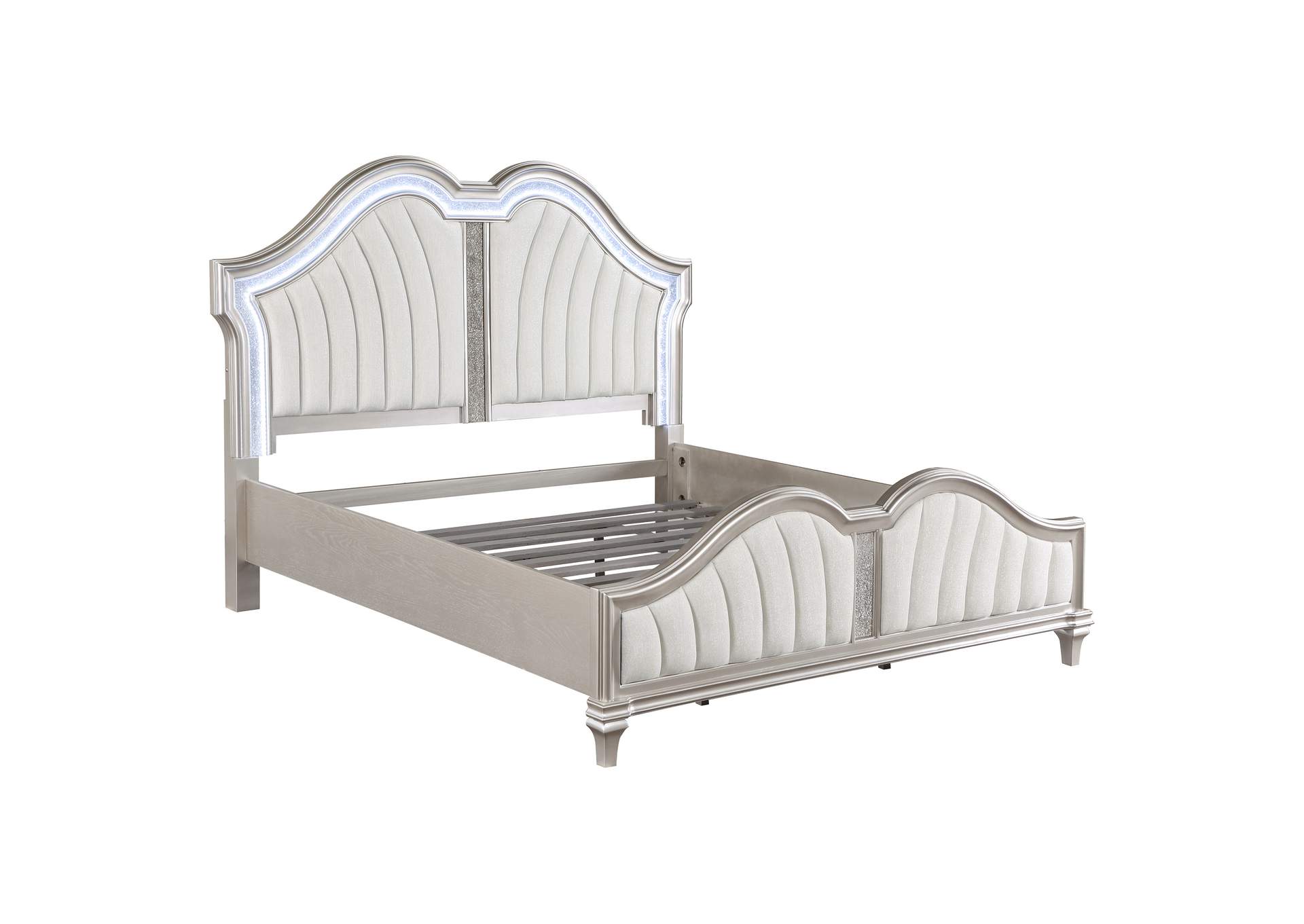 Evangeline 5-piece Upholstered Platform Eastern King Bedroom Set Ivory and Silver Oak,Coaster Furniture