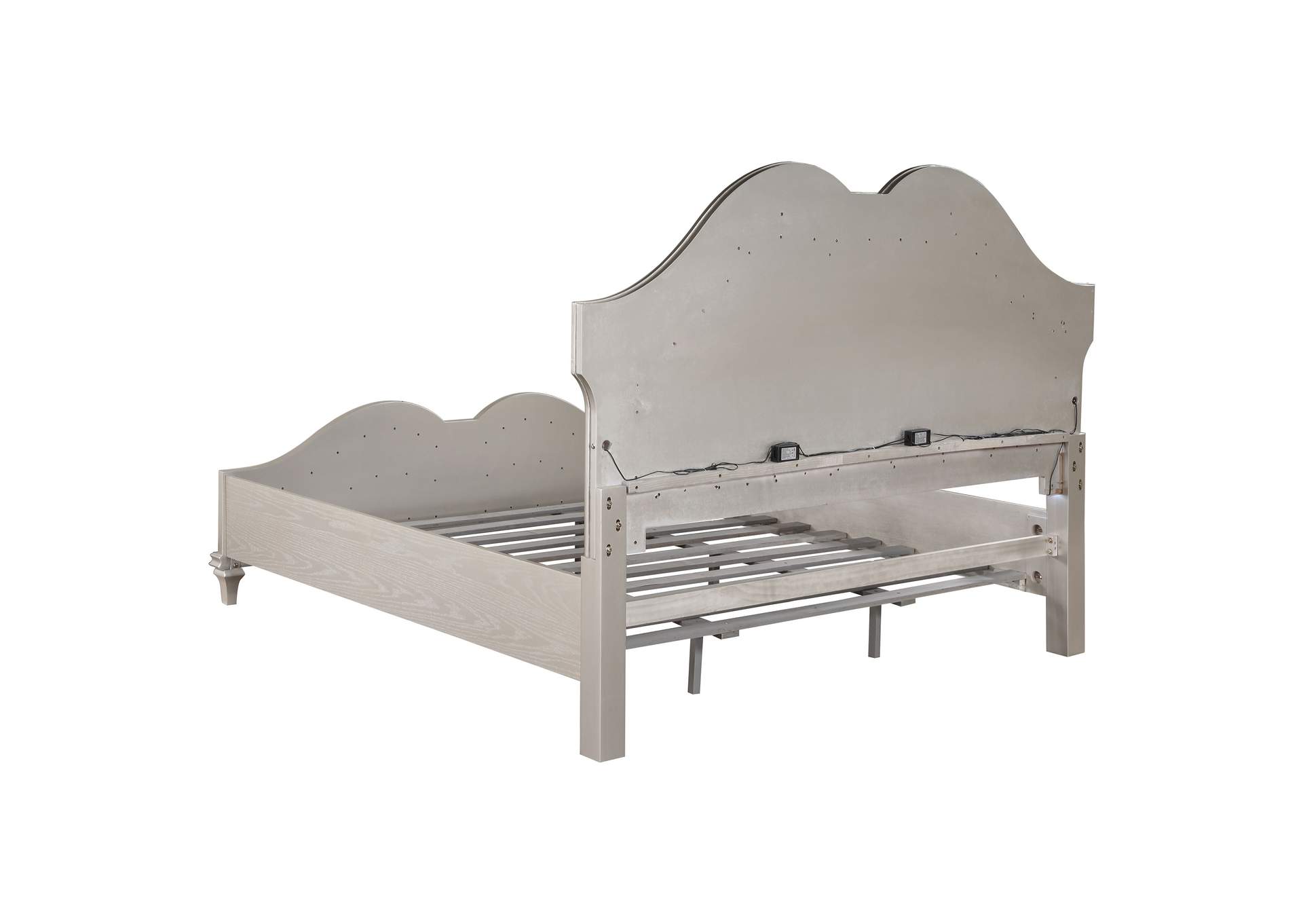 Evangeline Tufted Upholstered Platform Eastern King Bed Ivory and Silver Oak,Coaster Furniture