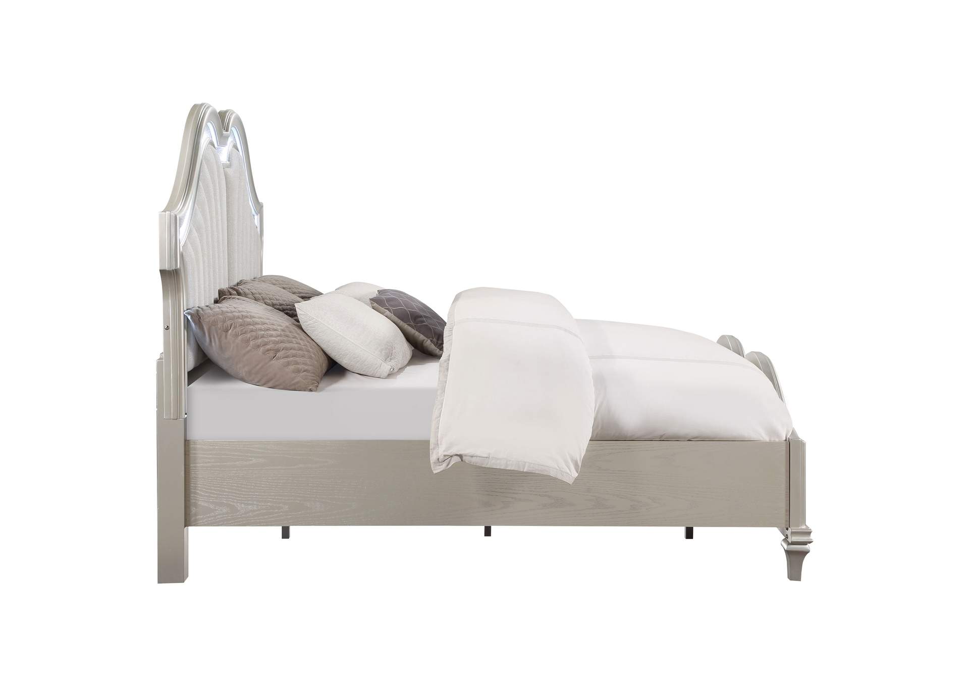 Evangeline Tufted Upholstered Platform Eastern King Bed Ivory and Silver Oak,Coaster Furniture