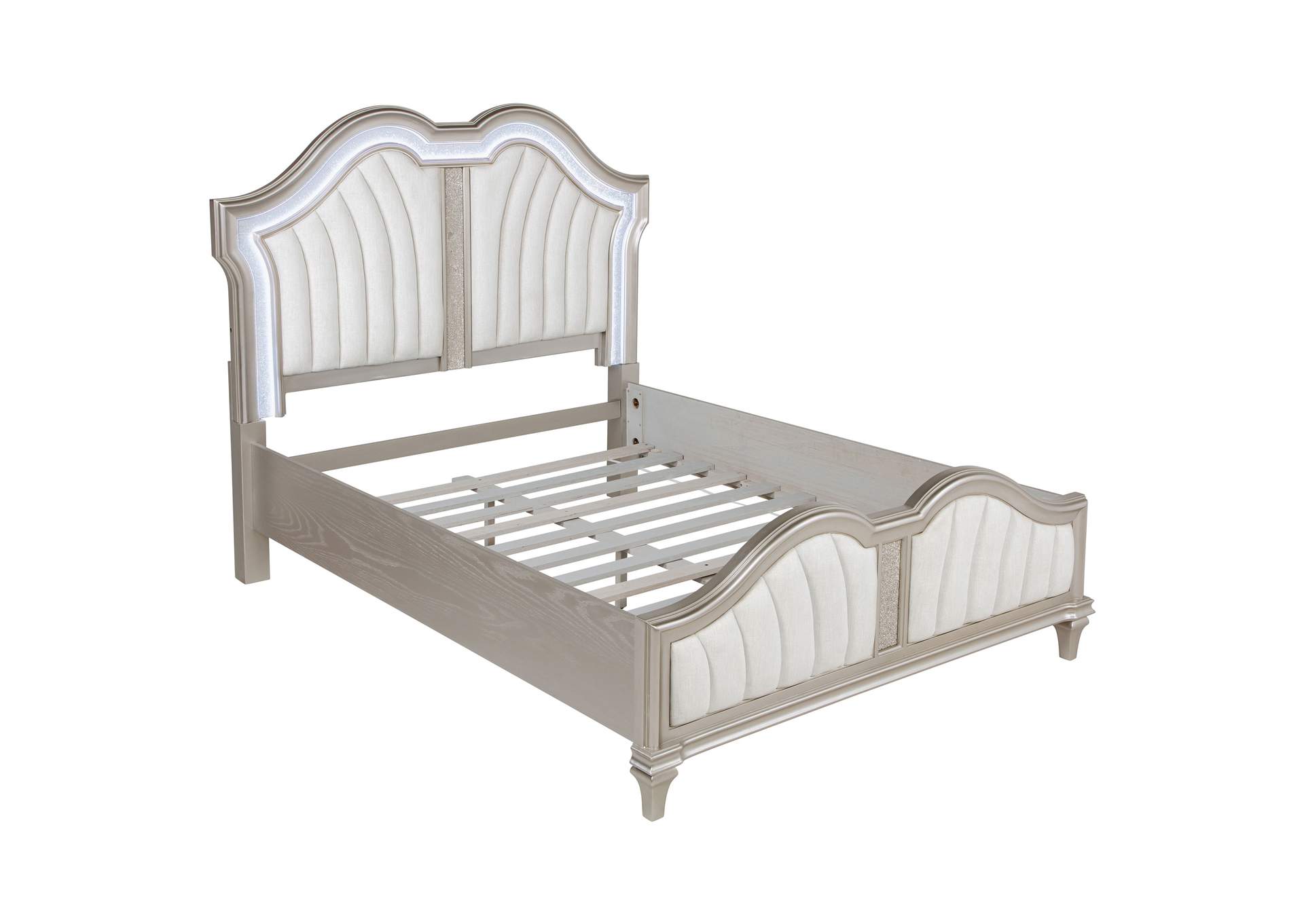 Evangeline 4-piece Upholstered Platform Queen Bedroom Set Ivory and Silver Oak,Coaster Furniture