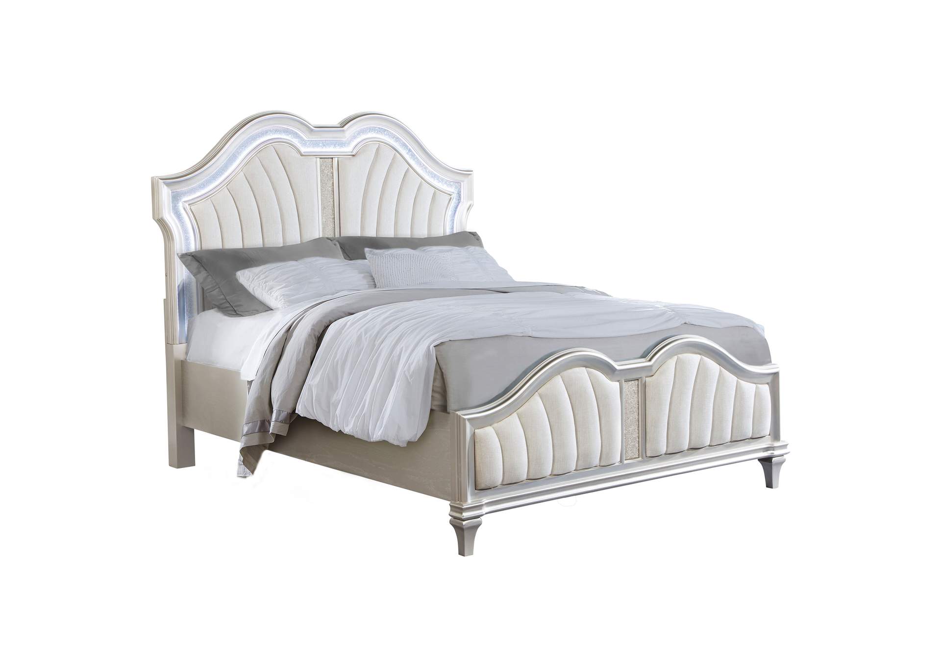 Evangeline Tufted Upholstered Platform Queen Bed Ivory and Silver Oak,Coaster Furniture