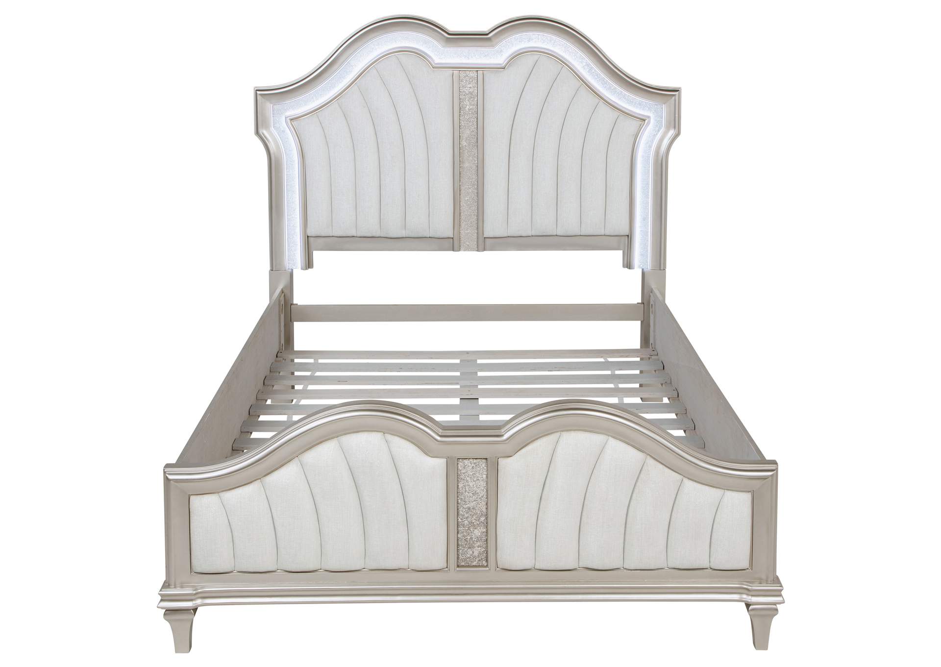 Evangeline Tufted Upholstered Platform Queen Bed Ivory and Silver Oak,Coaster Furniture