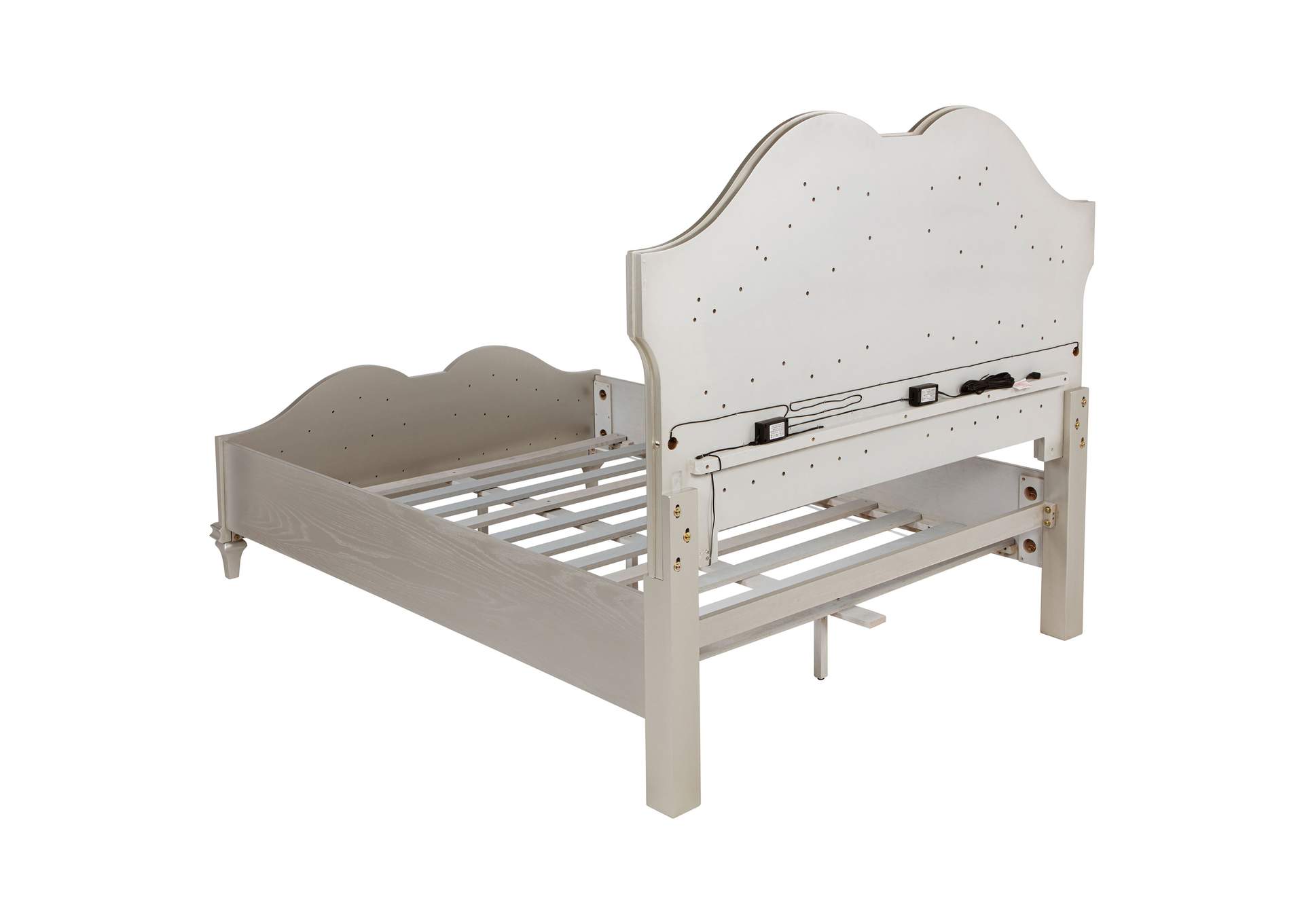 Evangeline Tufted Upholstered Platform Queen Bed Ivory and Silver Oak,Coaster Furniture