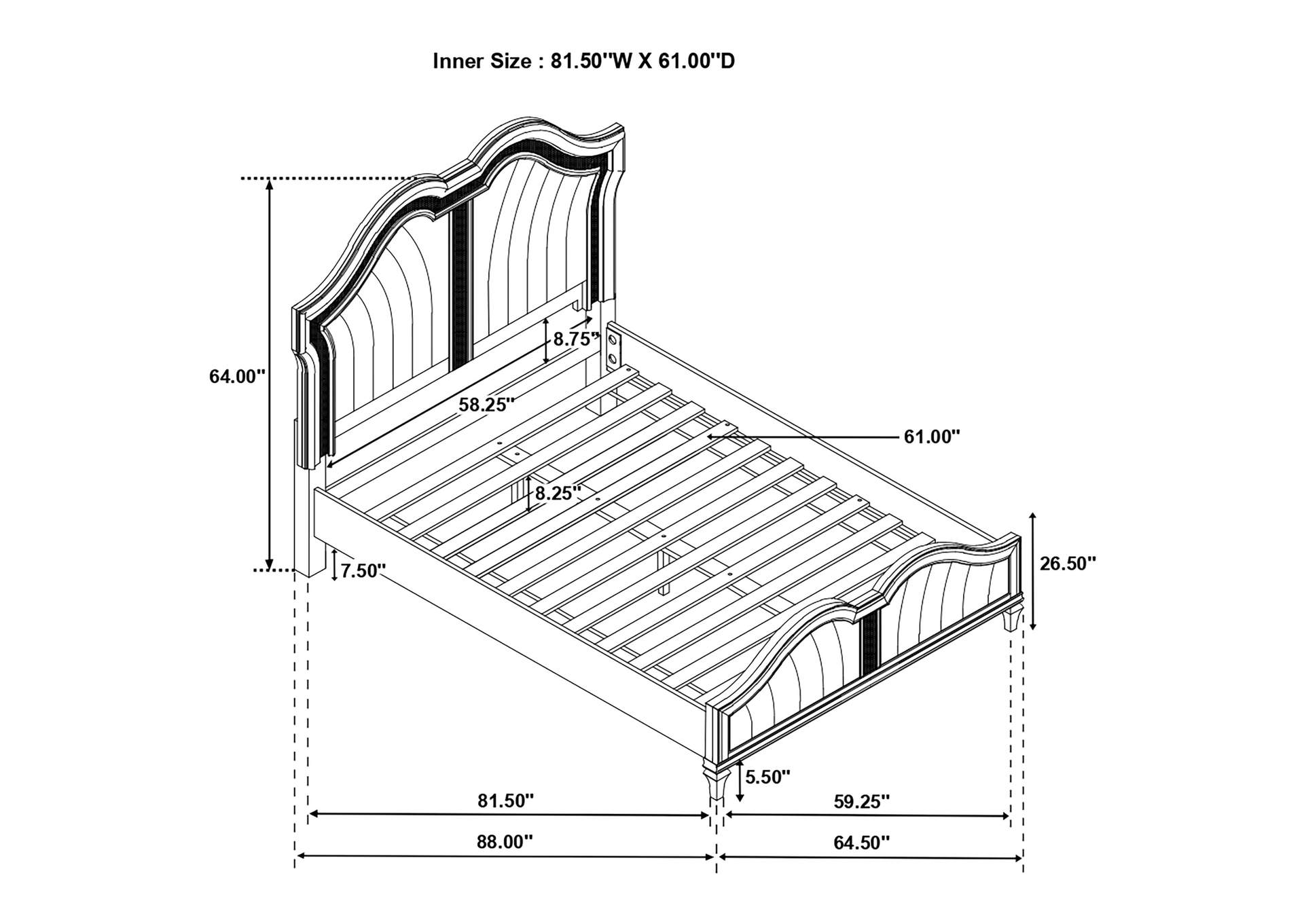 Evangeline Tufted Upholstered Platform Queen Bed Ivory and Silver Oak,Coaster Furniture