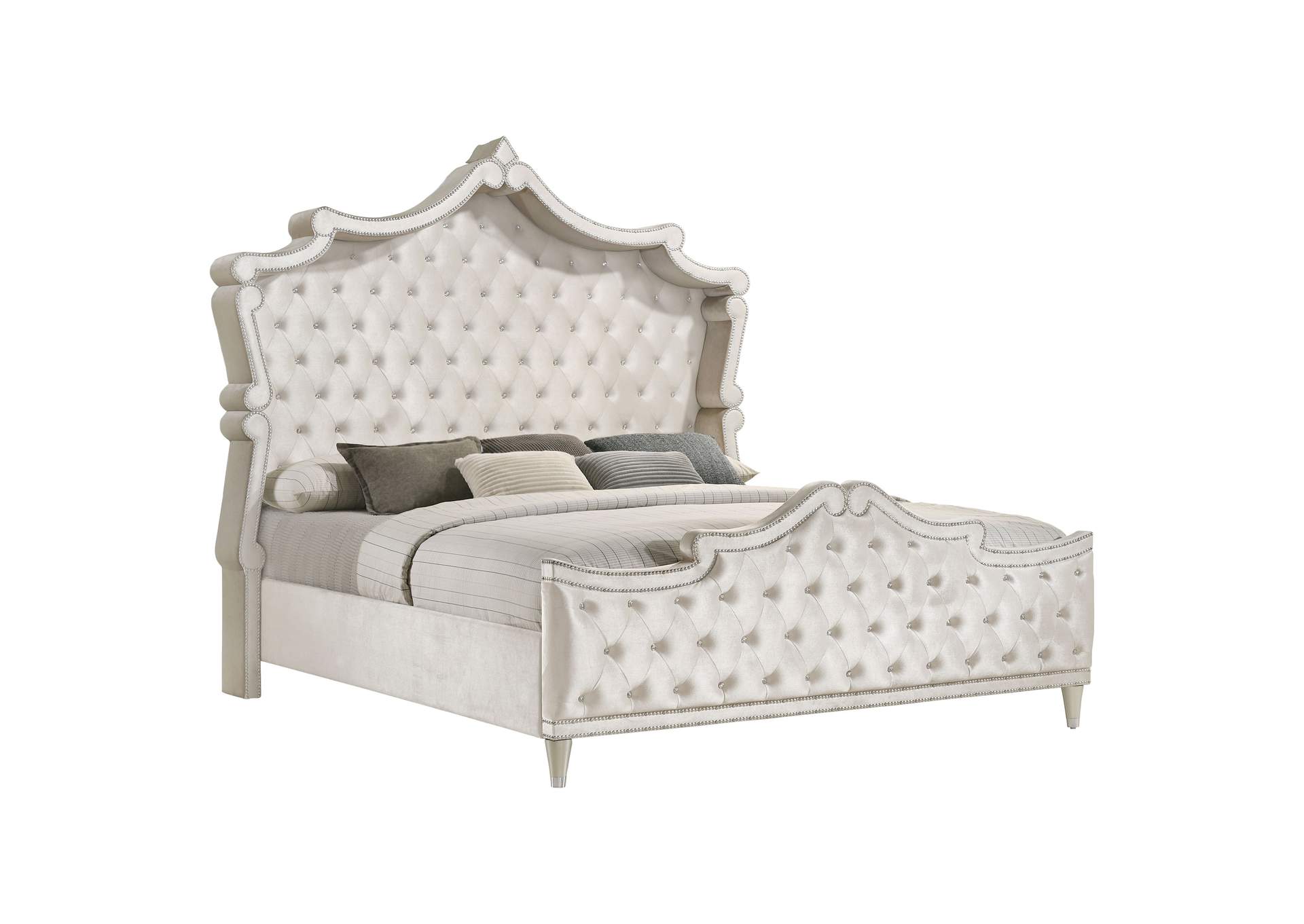 Antonella Upholstered Tufted Bedroom Set Ivory and Camel,Coaster Furniture