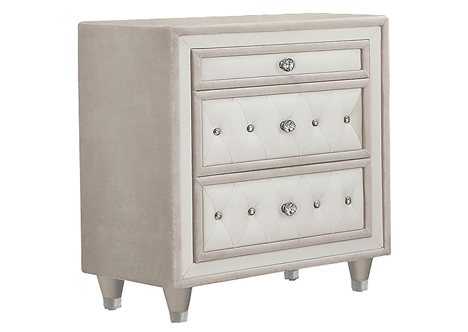 Antonella 3-drawer Upholstered Nightstand Ivory and Camel,Coaster Furniture