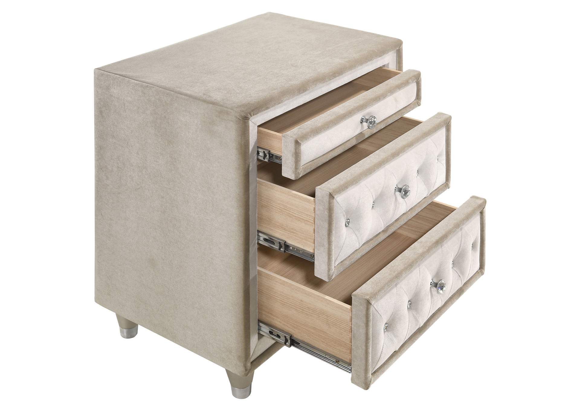 Antonella 3-drawer Upholstered Nightstand Ivory and Camel,Coaster Furniture