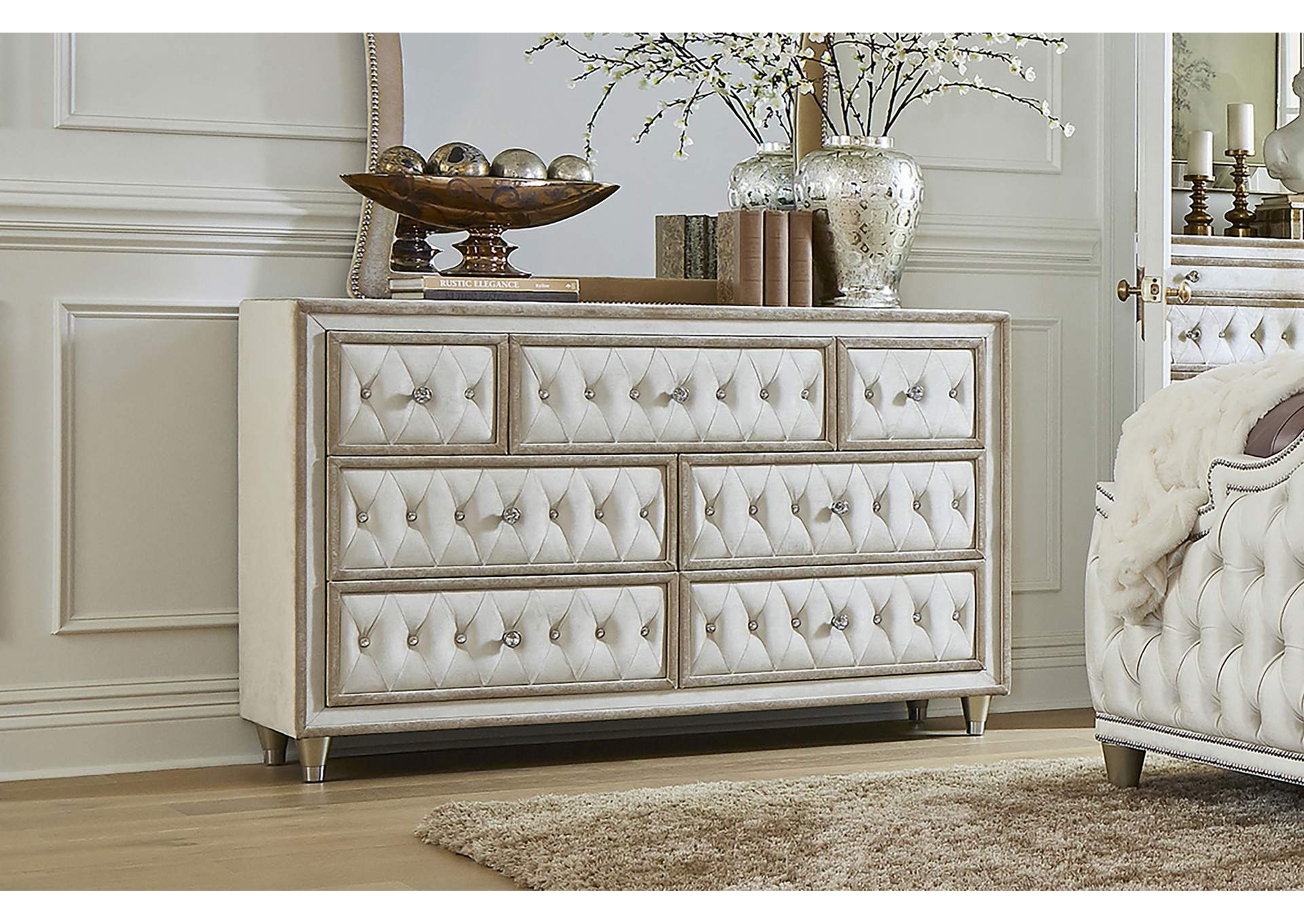 Antonella 7-drawer Upholstered Dresser Ivory and Camel,Coaster Furniture