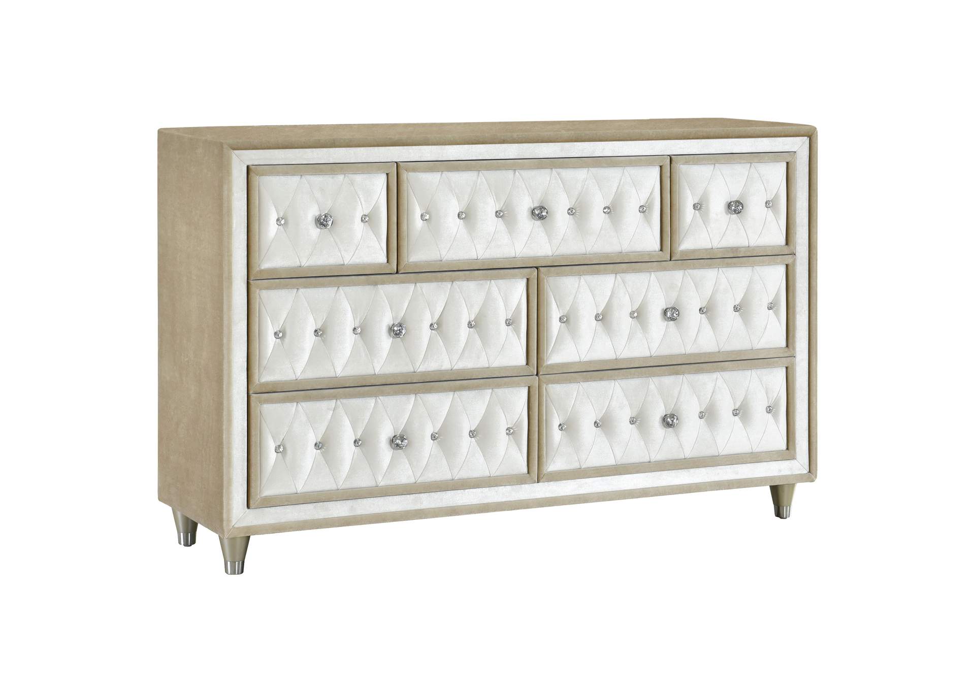 Antonella 7-drawer Upholstered Dresser Ivory and Camel,Coaster Furniture