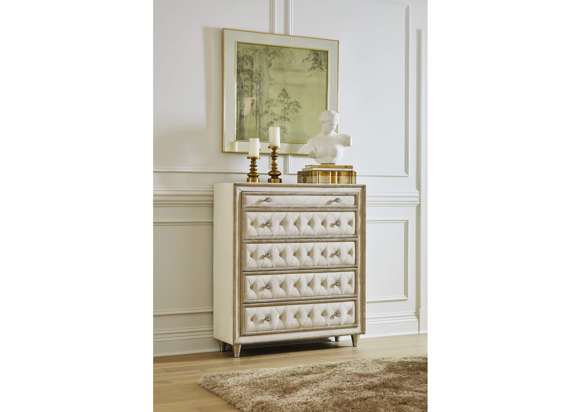 Antonella 5-drawer Upholstered Chest Ivory and Camel,Coaster Furniture