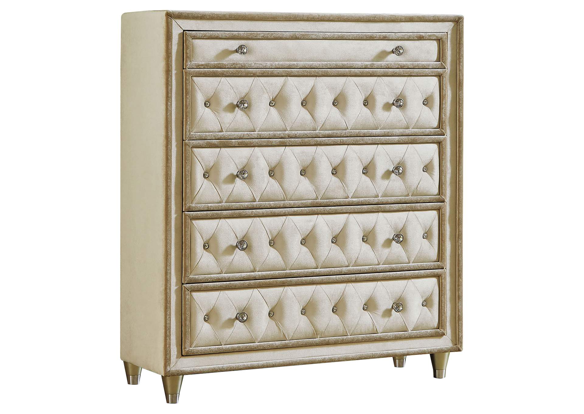 Antonella 5-drawer Upholstered Chest Ivory and Camel,Coaster Furniture