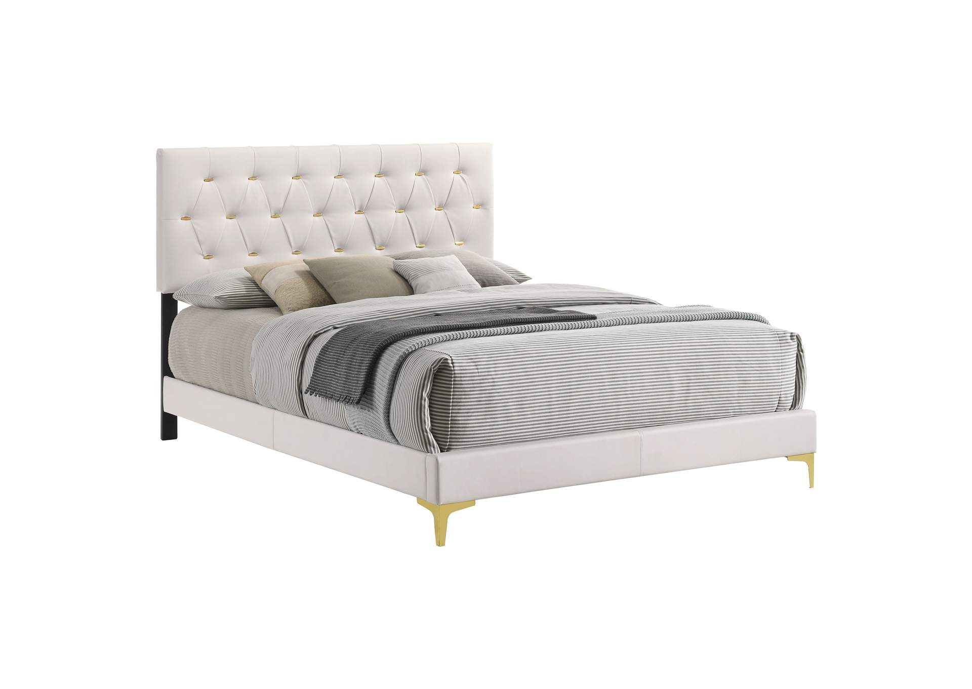 Kendall Tufted Upholstered Panel Eastern King Bed White,Coaster Furniture