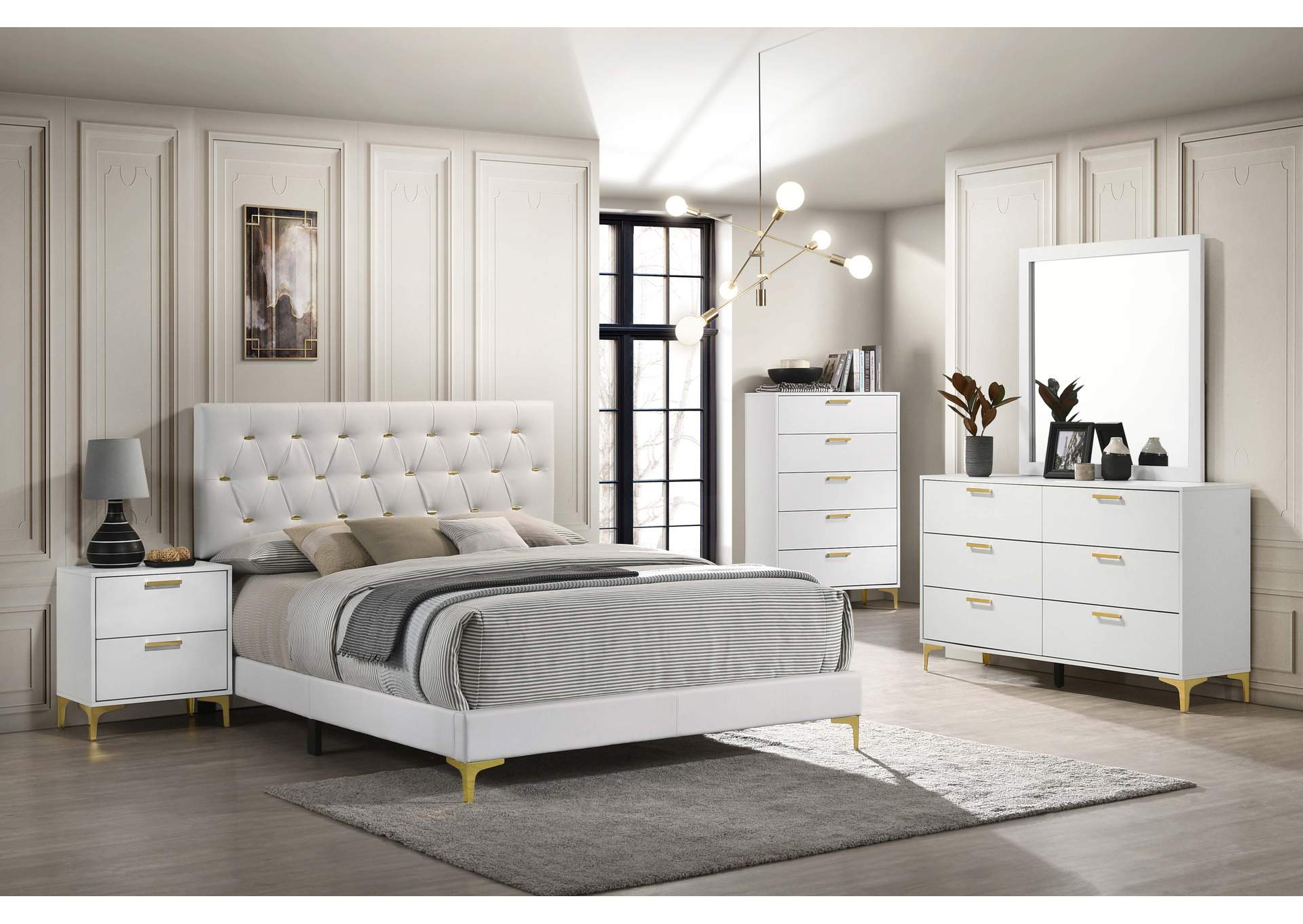 Kendall Tufted Upholstered Panel Eastern King Bed White,Coaster Furniture