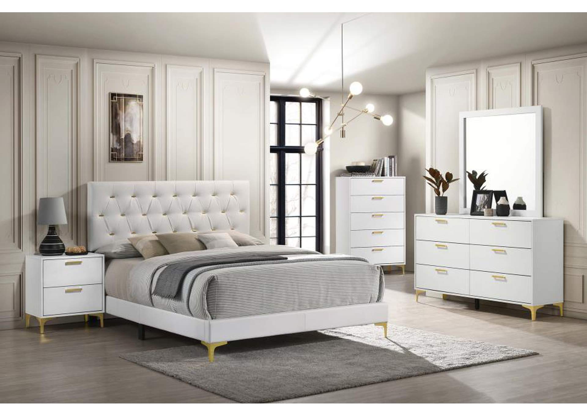 Kendall Tufted Upholstered Panel Queen Bed White,Coaster Furniture