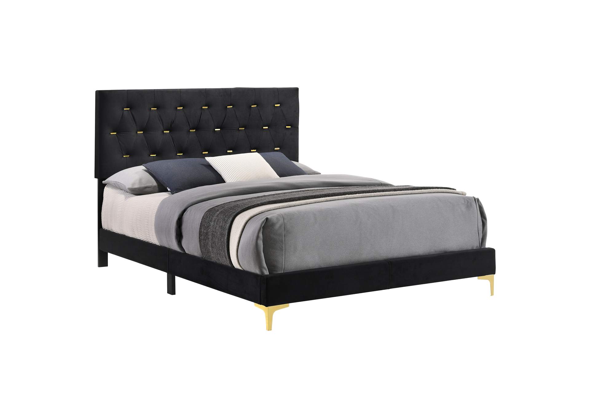 Kendall Tufted Panel Queen Bed Black and Gold,Coaster Furniture