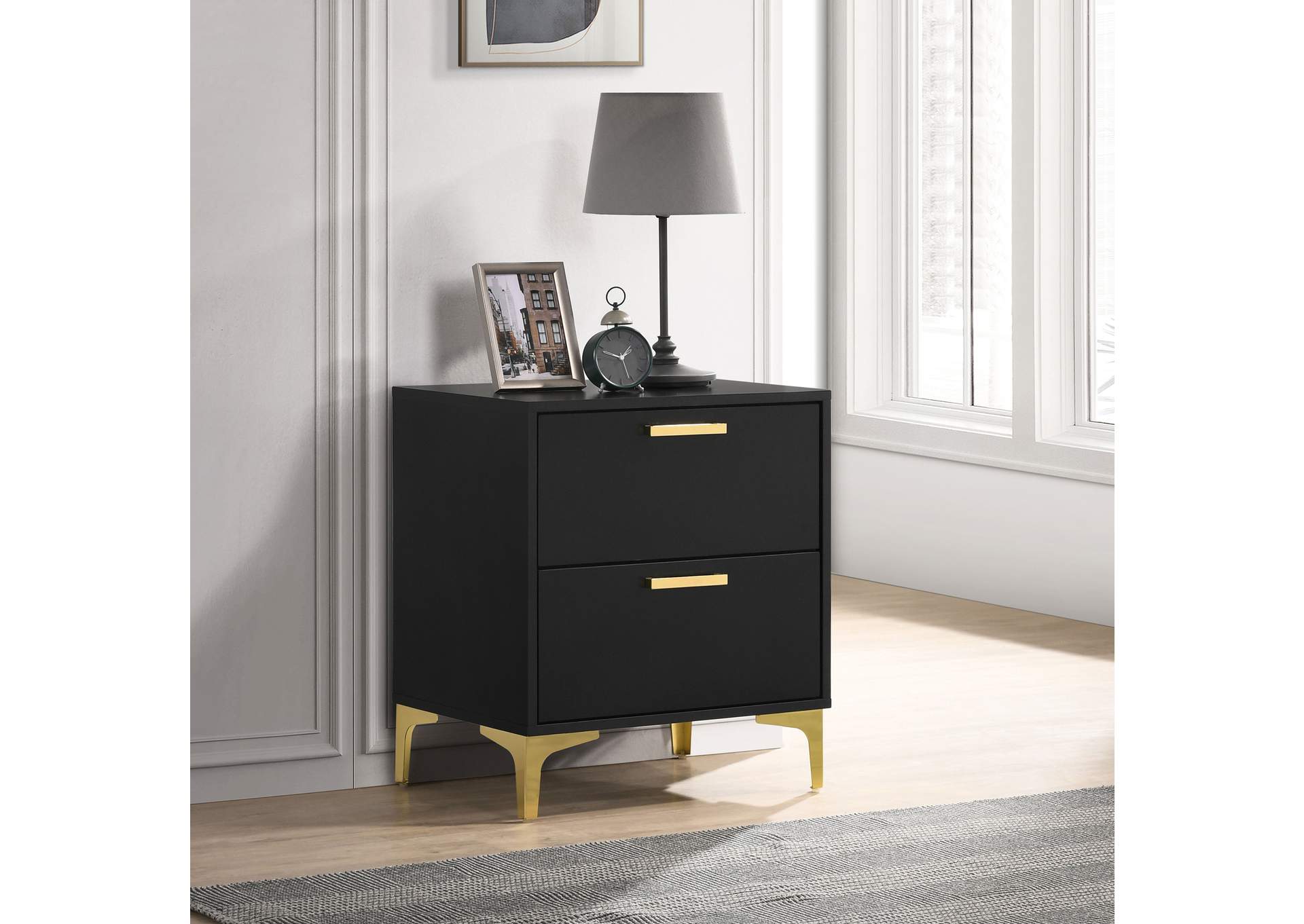 Kendall 2-Drawer Nightstand Black and Gold,Coaster Furniture