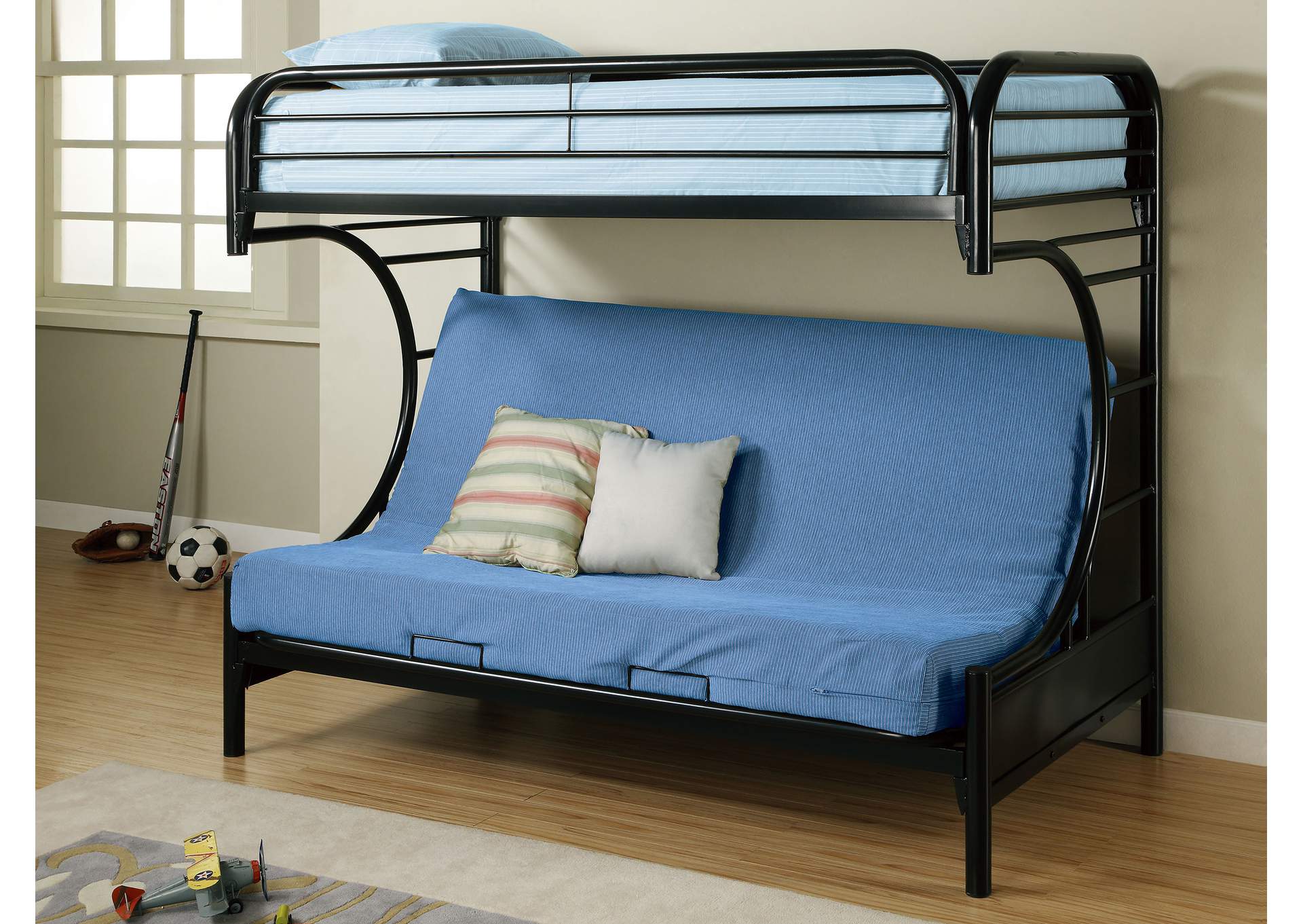 Montgomery Twin over Futon Bunk Bed Glossy Black
