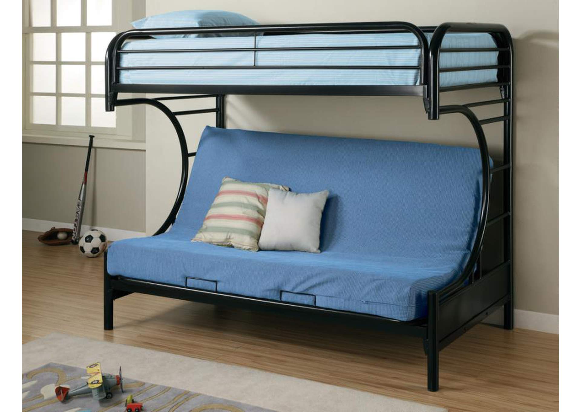 Montgomery Twin Over Futon Bunk Bed Glossy Black,Coaster Furniture