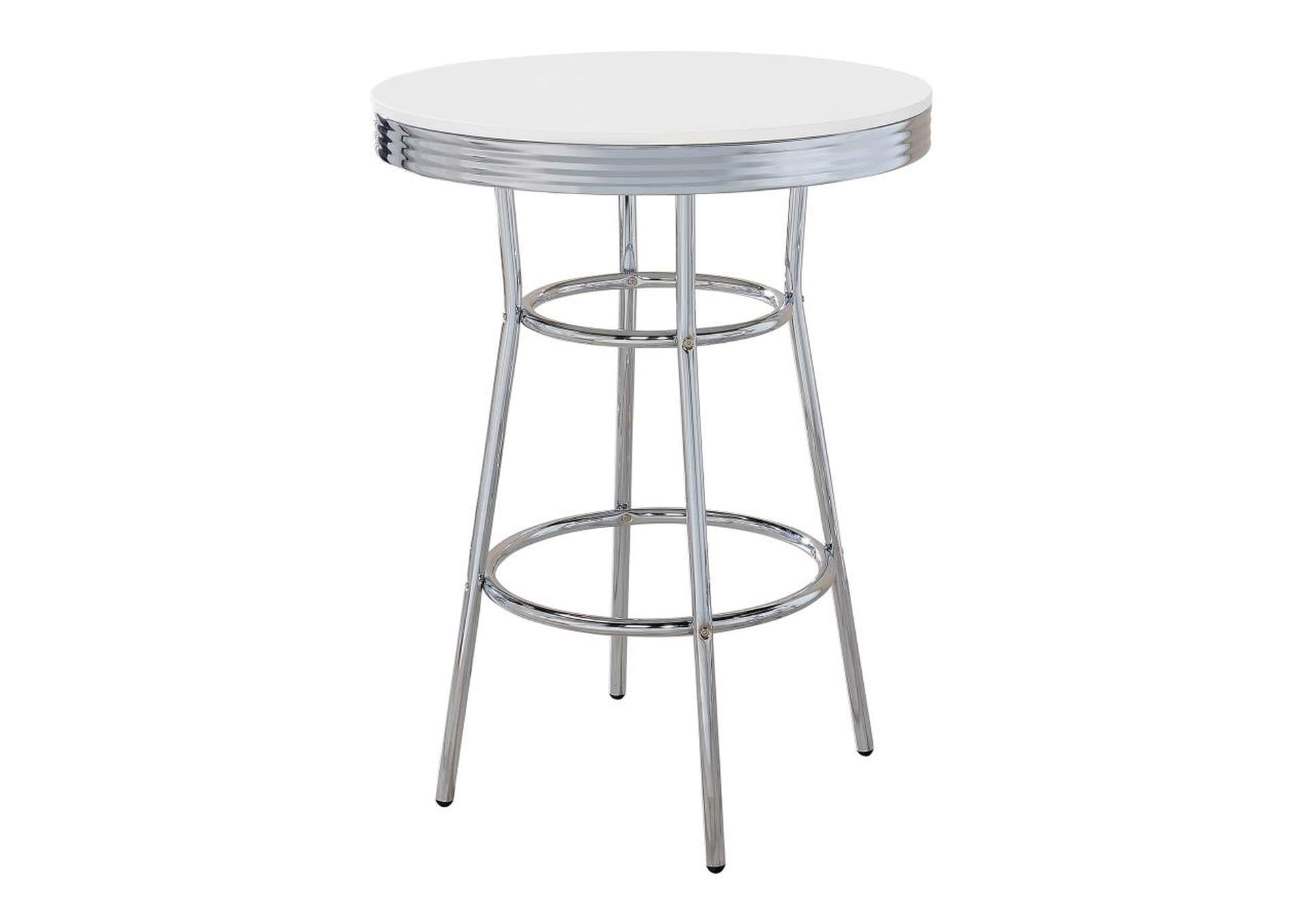 Theodore Round Bar Table Chrome and Glossy White,Coaster Furniture