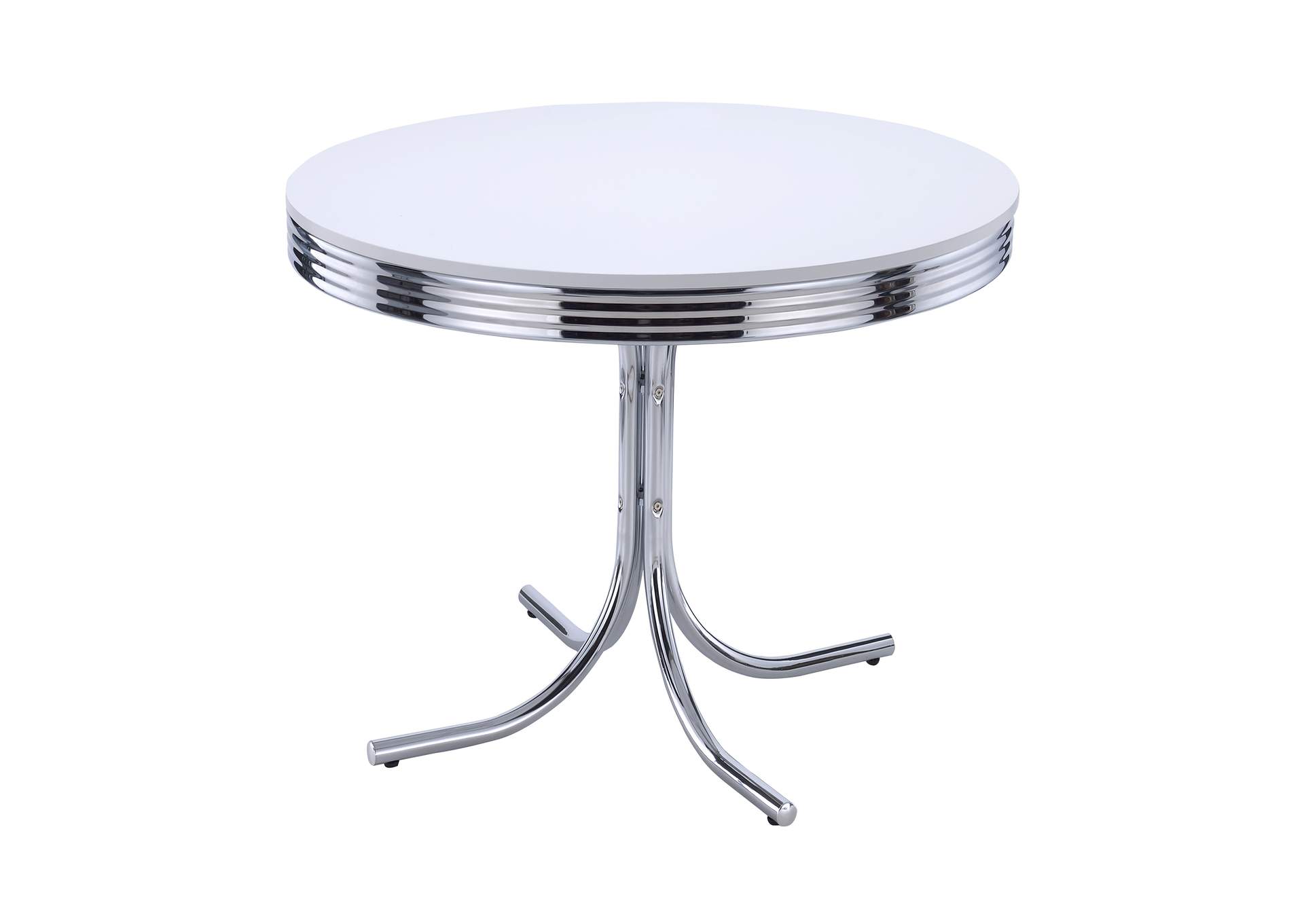 Retro Round Dining Table Glossy White and Chrome,Coaster Furniture