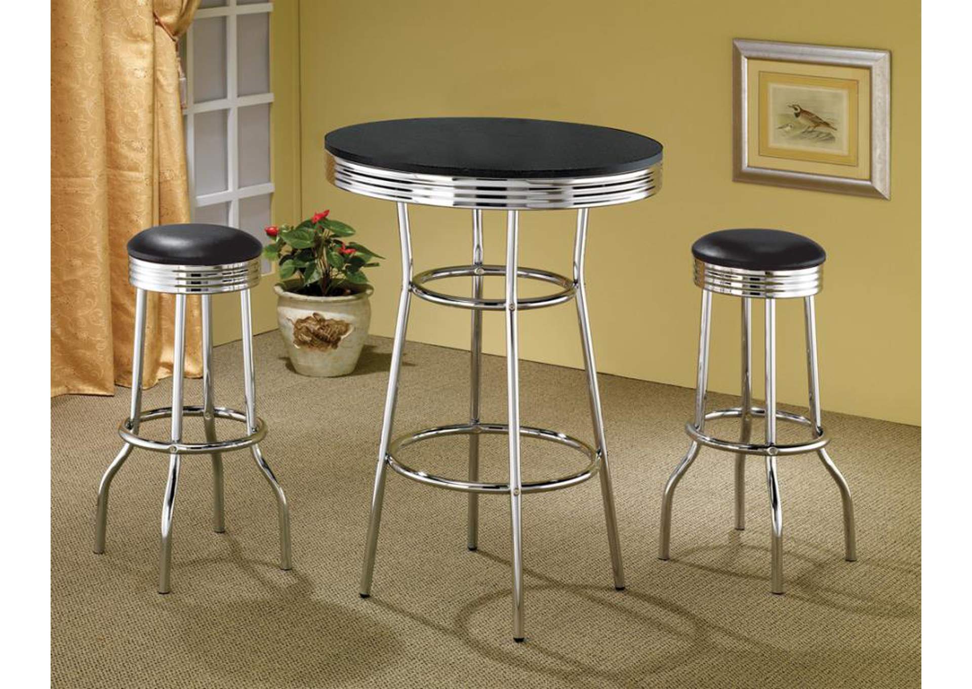 Theodore Upholstered Top Bar Stools Black And Chrome (Set Of 2),Coaster Furniture
