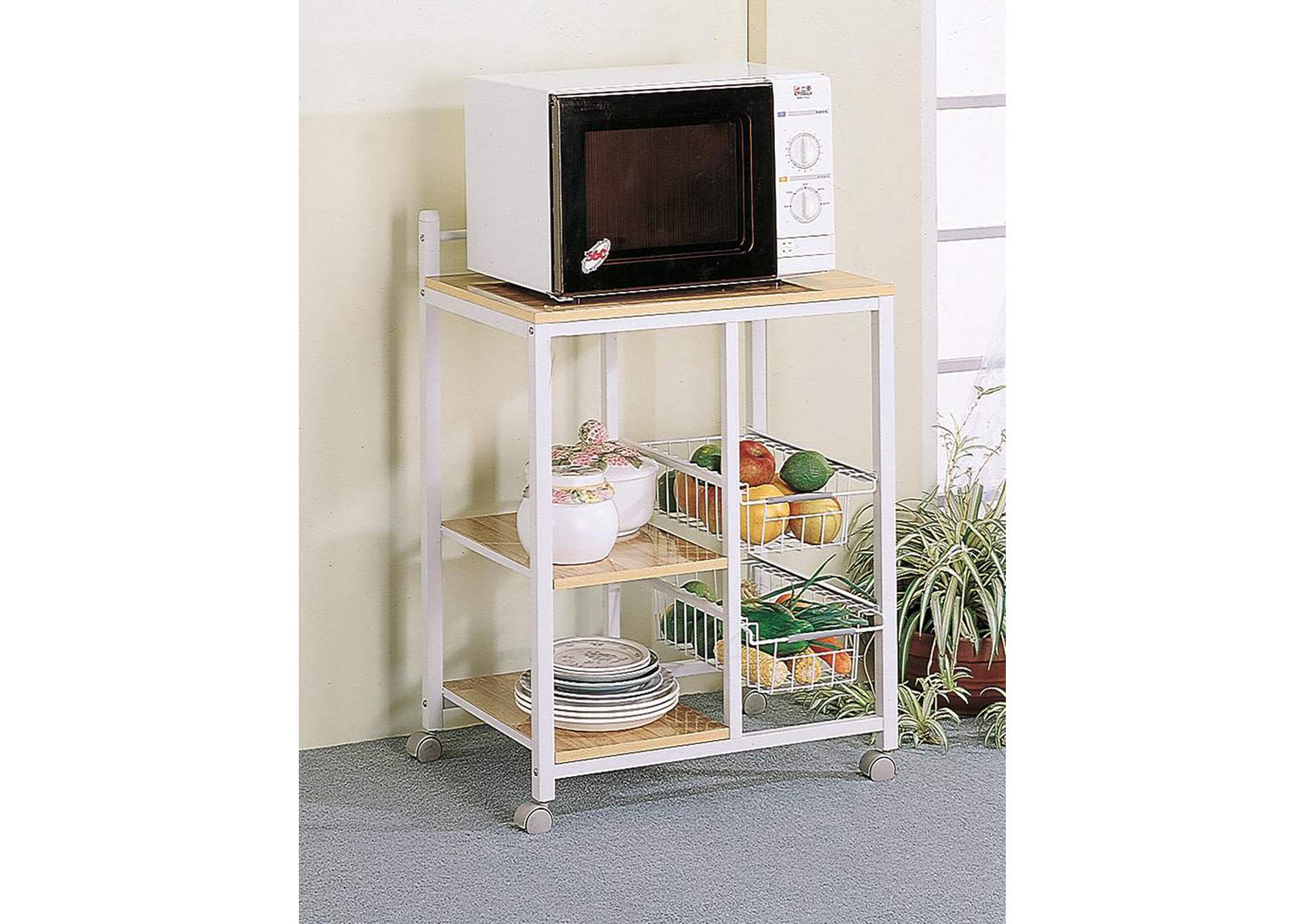 Natural Brown and White Casual Kitchen Cart,Coaster Furniture