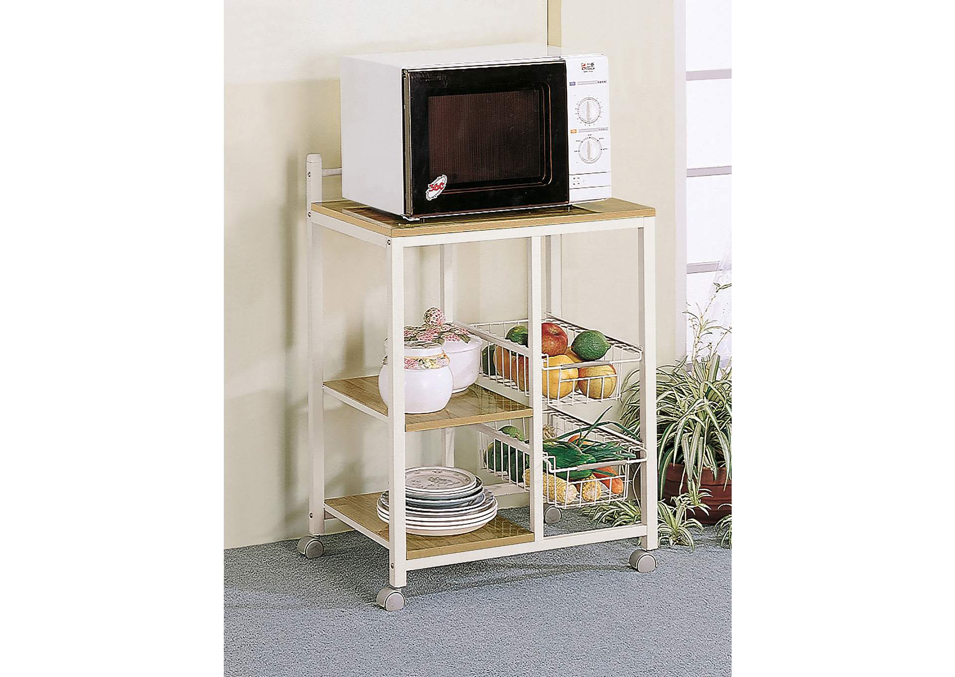 Kelvin 2-shelf Kitchen Cart Natural Brown and White,Coaster Furniture