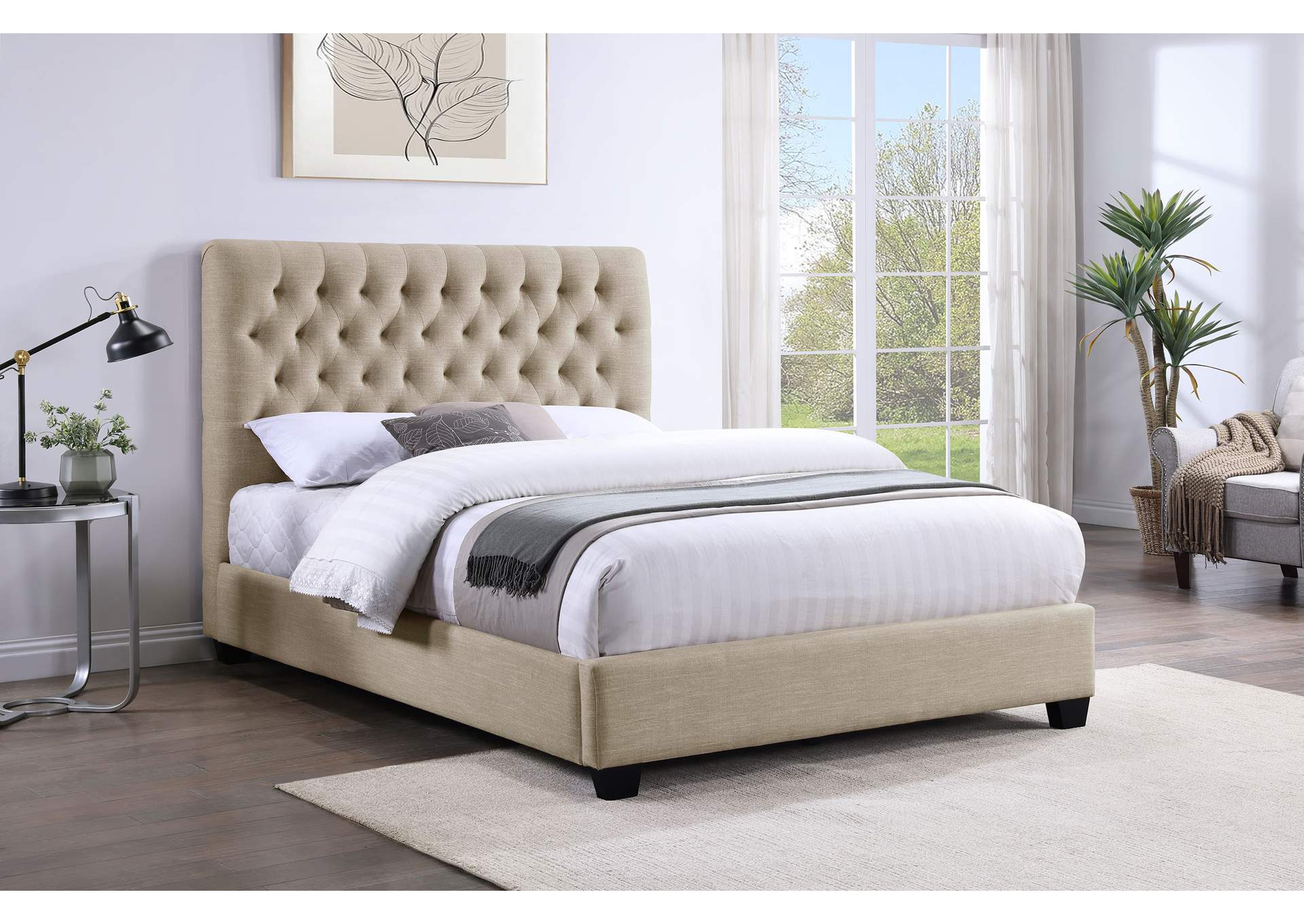 Chloe Tufted Upholstered Eastern King Bed Oatmeal,Coaster Furniture