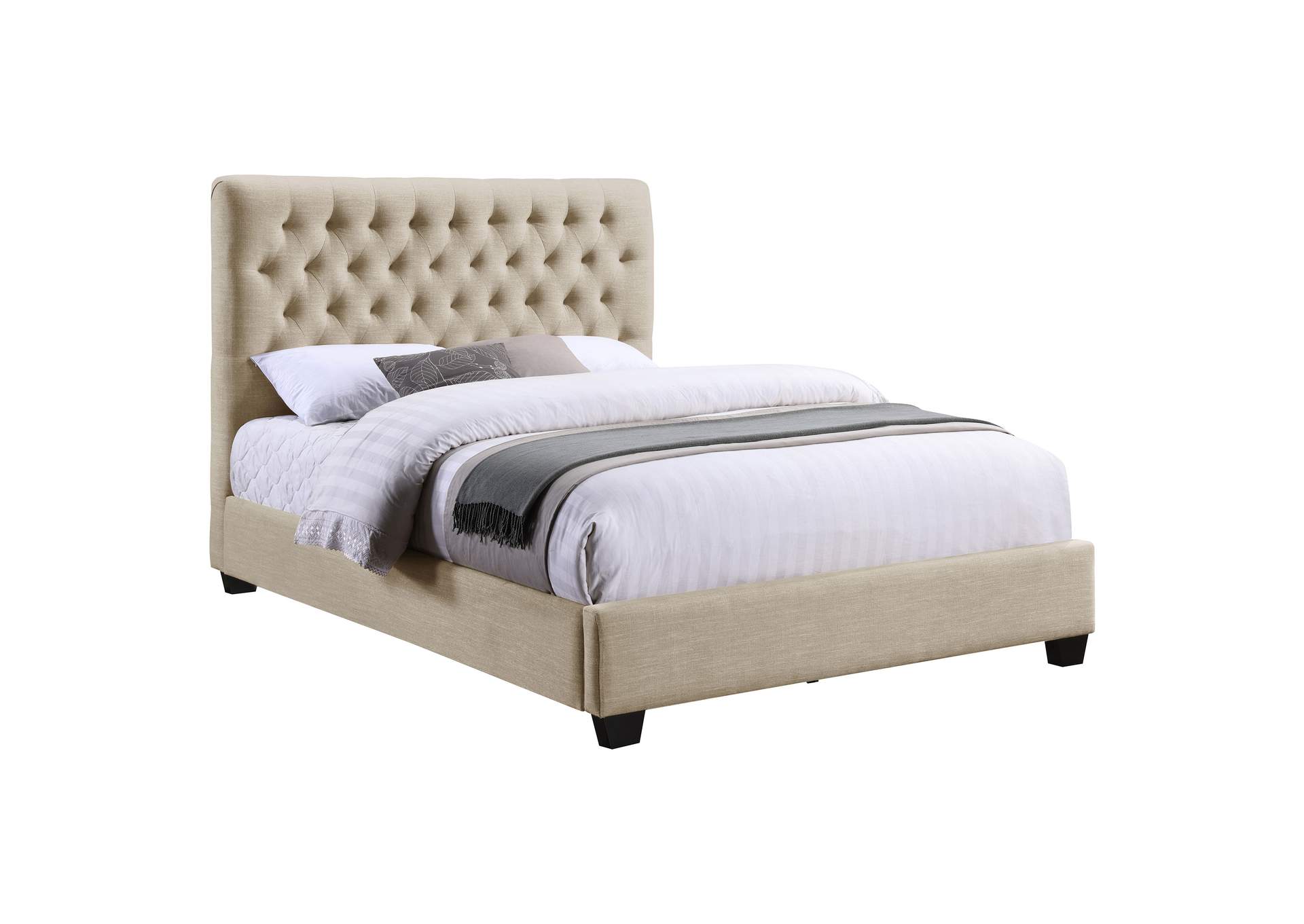 Chloe Tufted Upholstered Eastern King Bed Oatmeal,Coaster Furniture