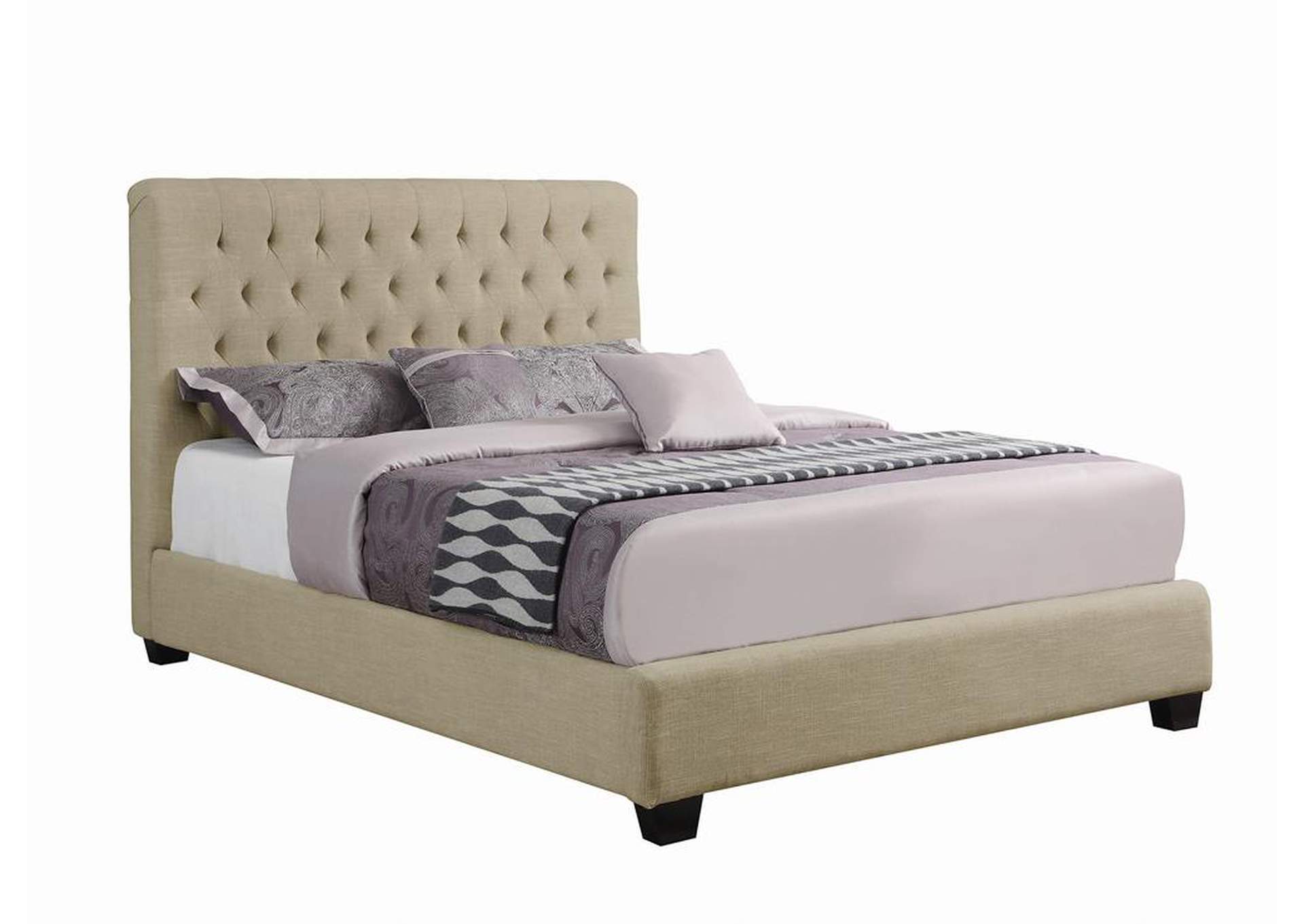Gurkha Chloe Transitional Oatmeal Upholstered Queen Bed,Coaster Furniture