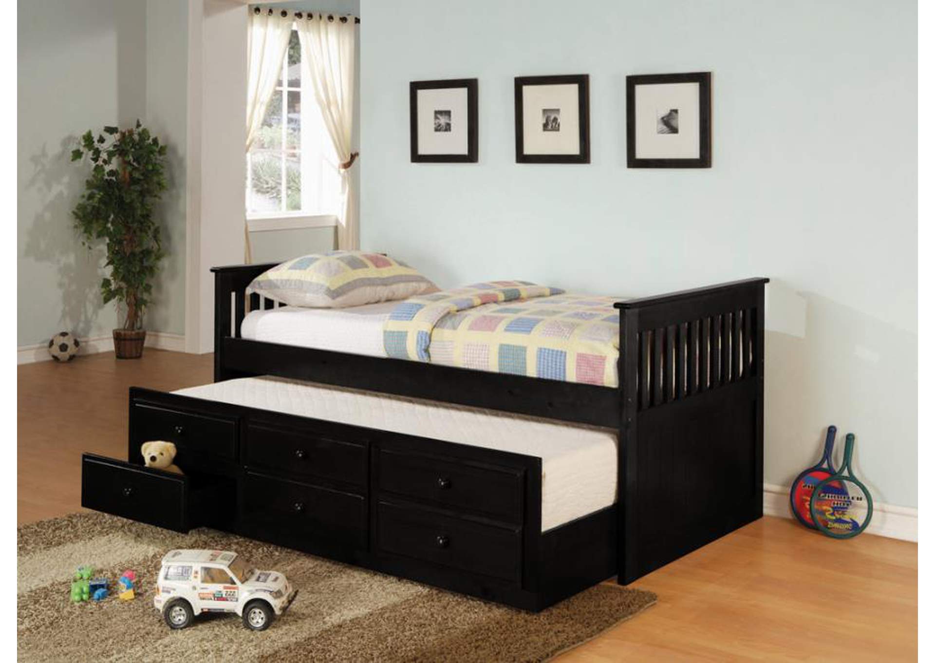 Rochford Twin Captain's Daybed with Storage Trundle Black,Coaster Furniture