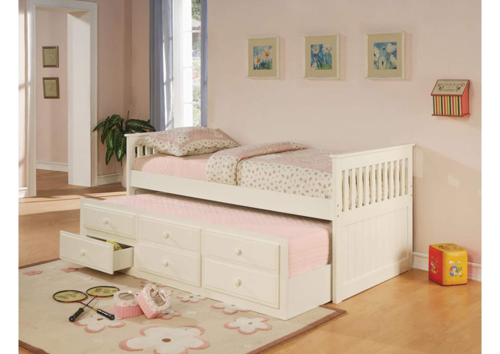 Twin Captain's Bed with Storage Trundle White,Coaster Furniture