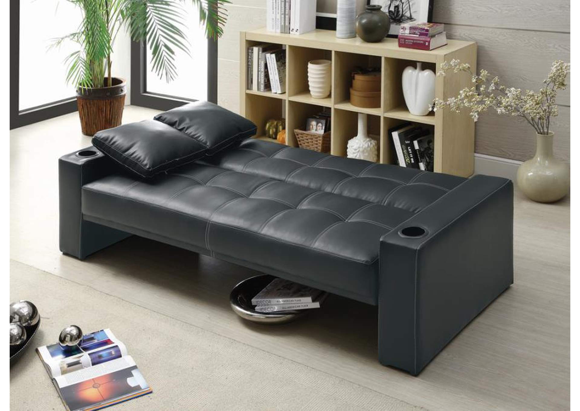Spears Sofa Bed with Cup Holders in Armrests Black,Coaster Furniture