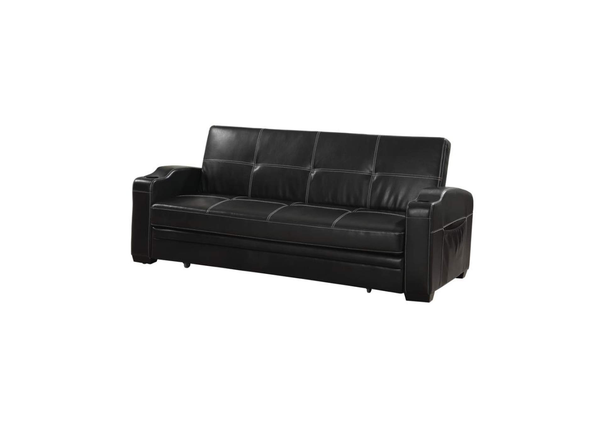 Avril Upholstered Sleeper Sofa Bed with Cup Holders Black,Coaster Furniture