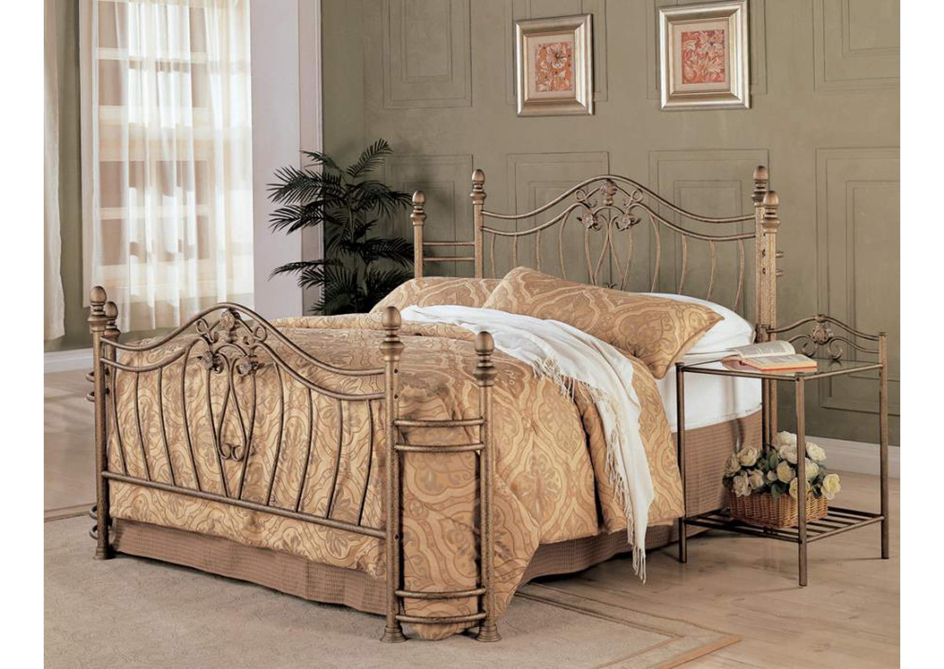 Sydney Queen Bed Antique Brushed Gold,Coaster Furniture
