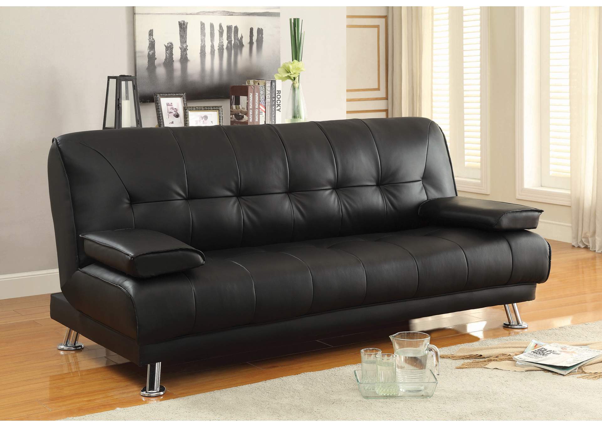 Black Contemporary and Chrome Sofa Bed,Coaster Furniture