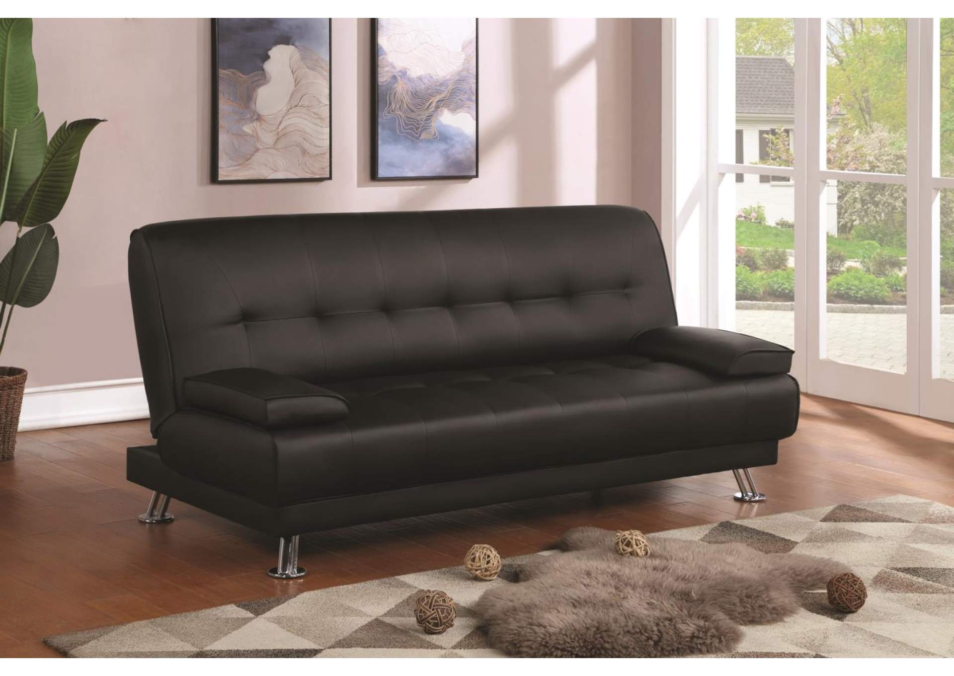 Black Contemporary and Chrome Sofa Bed,Coaster Furniture