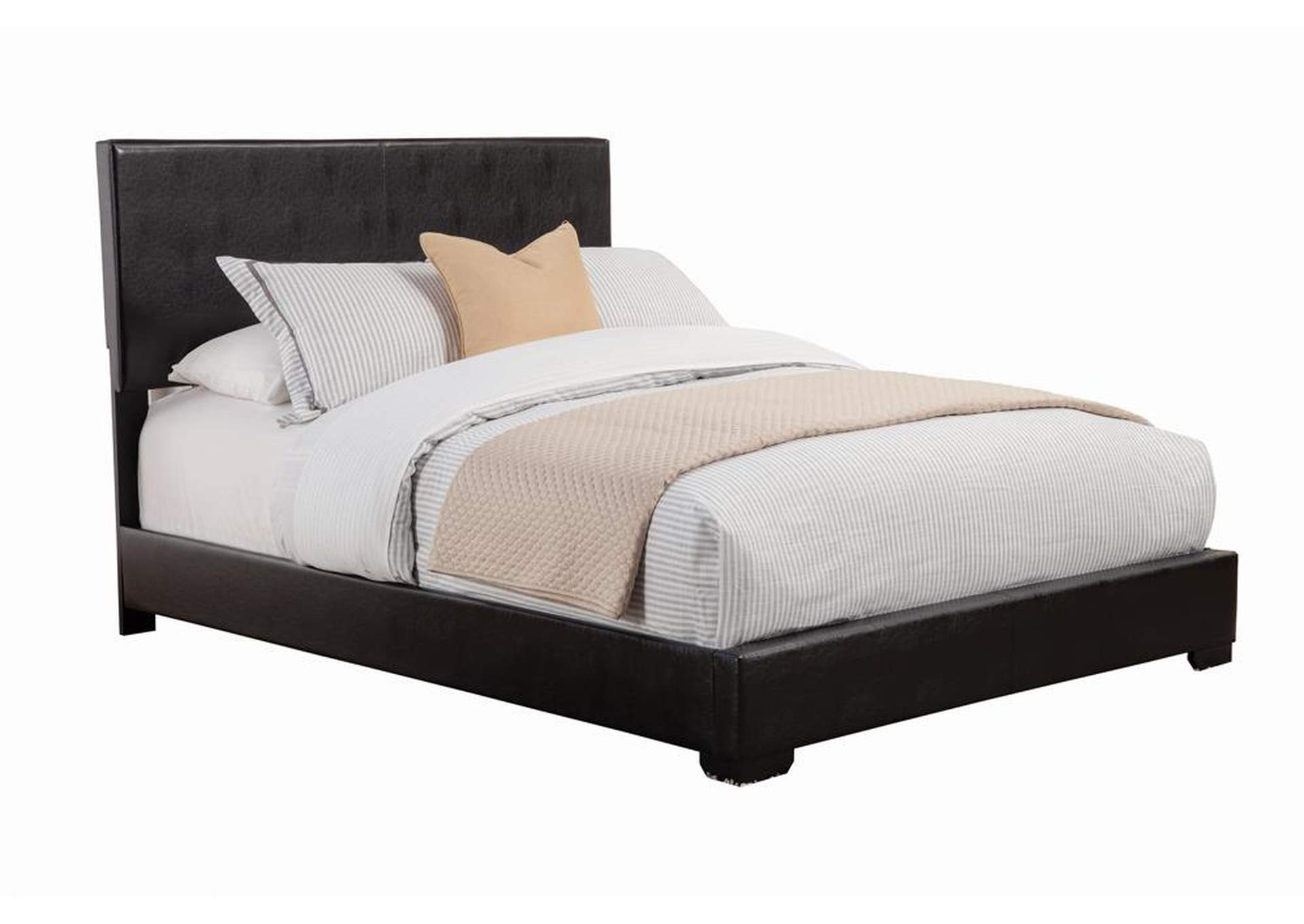 Conner Casual Black Upholstered Queen, Black Upholstered Sleigh Bed Queen