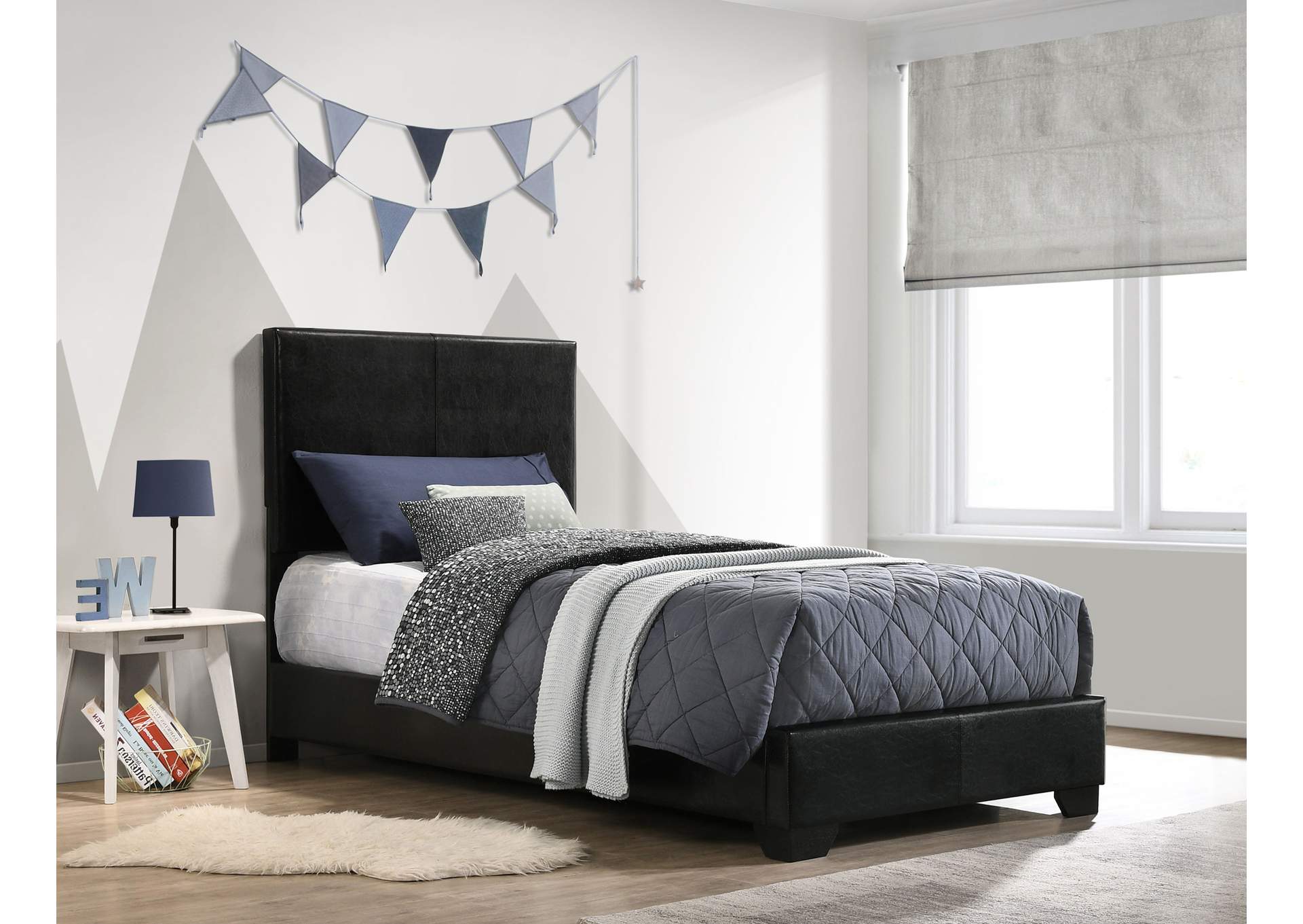 Conner Twin Upholstered Panel Bed Black,Coaster Furniture