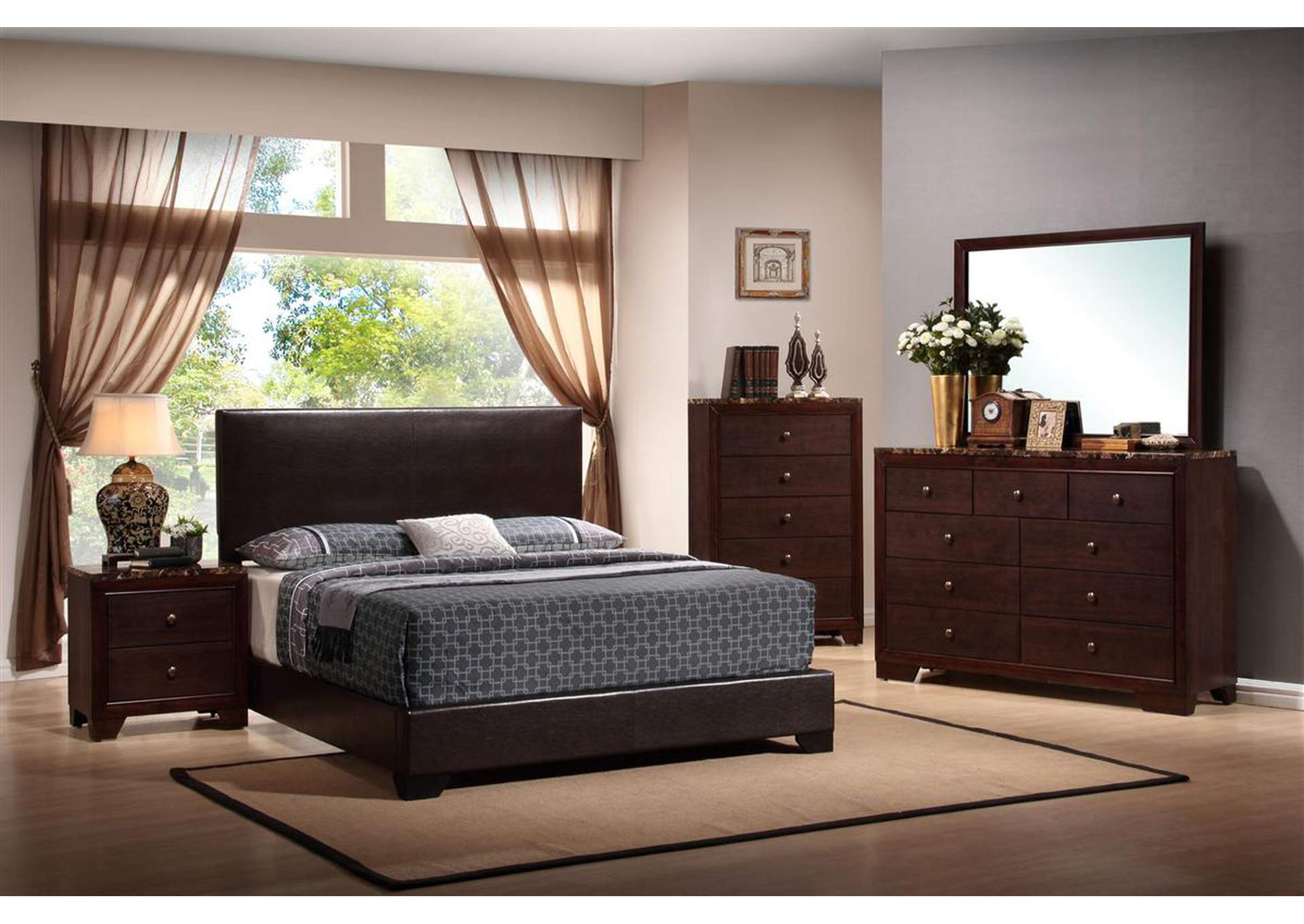 Conner Queen Upholstered Panel Bed Black and Dark Brown,Coaster Furniture