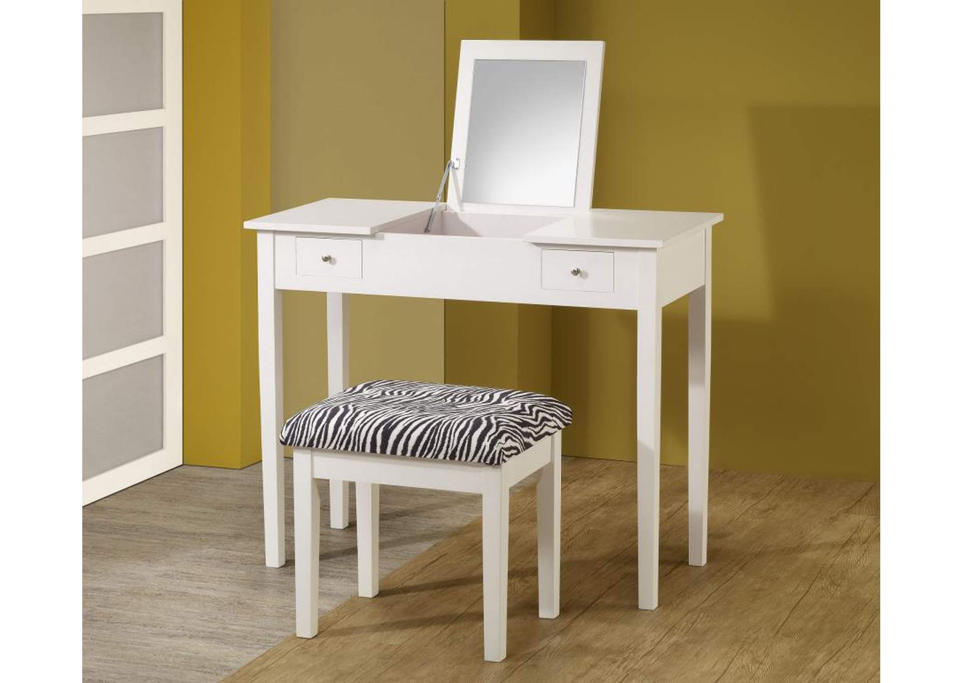 Seline 2-Piece Vanity Set White And Zebra,Coaster Furniture