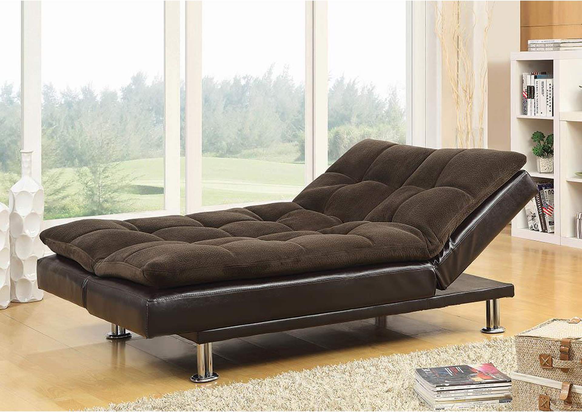 Brown Contemporary Overstuffed Brown and Chrome Sofa Bed,Coaster Furniture