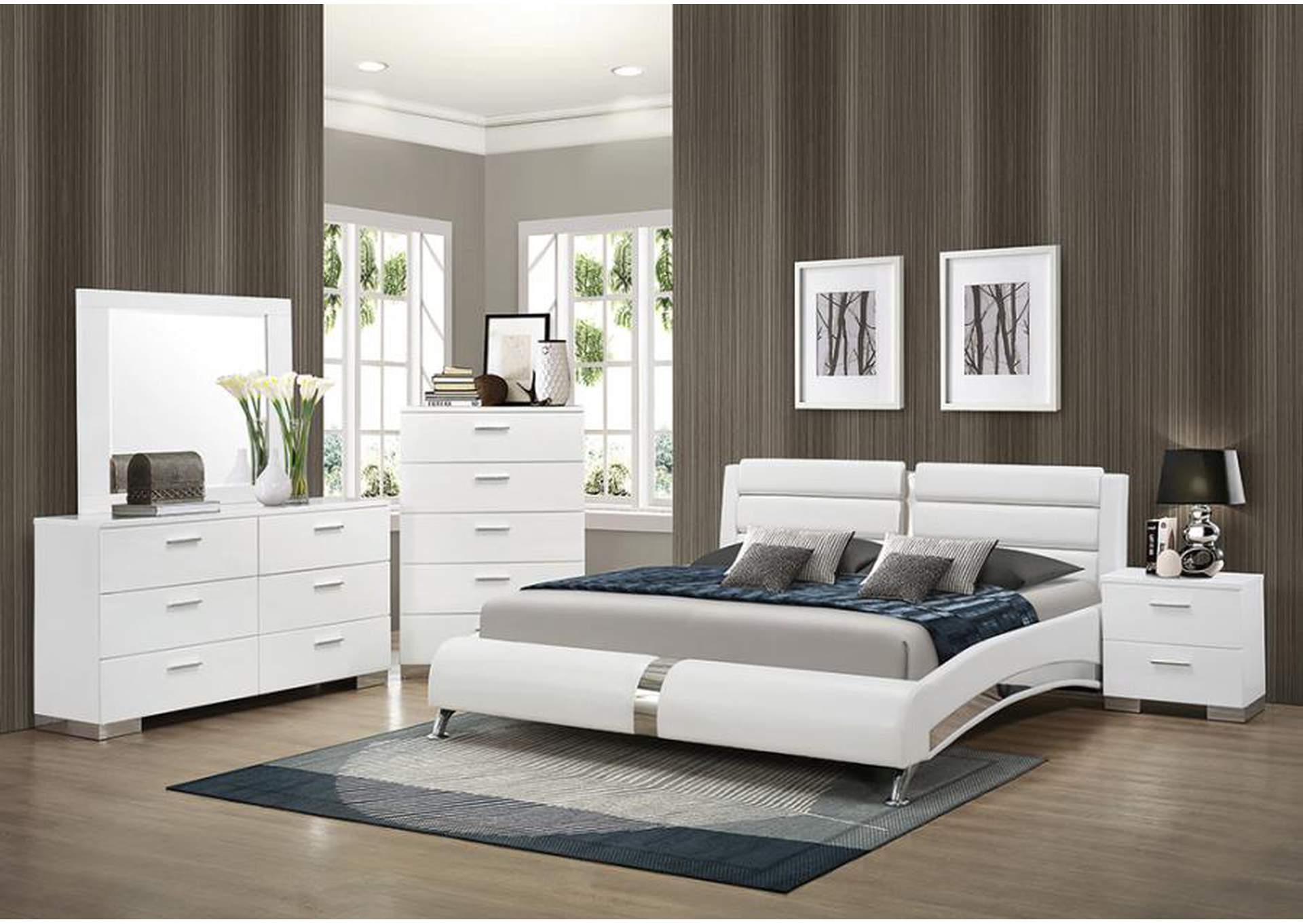 Jeremaine Bedroom Set With Plank Headboard Glossy White,Coaster Furniture