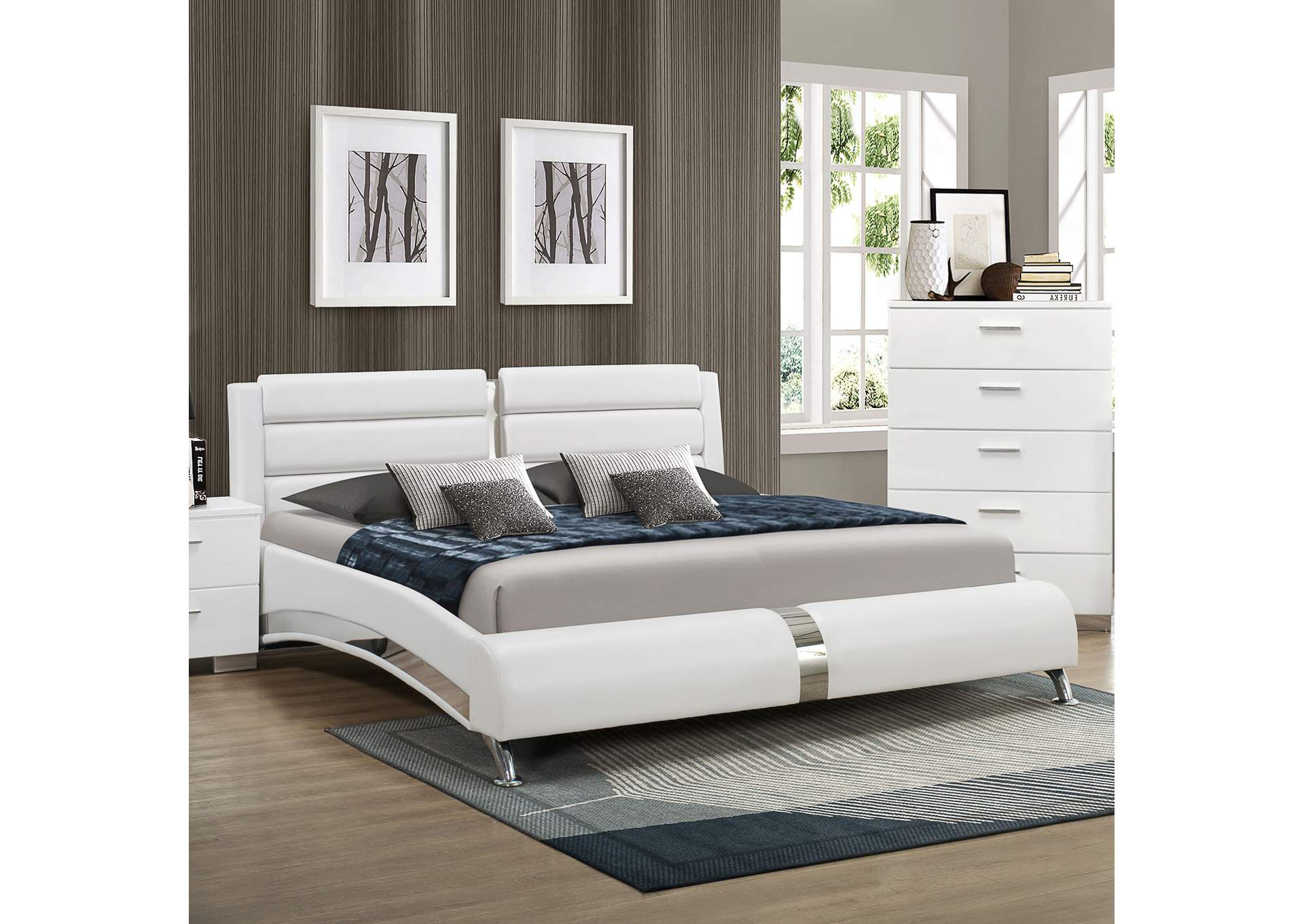 Jeremaine California King Upholstered Bed White,Coaster Furniture
