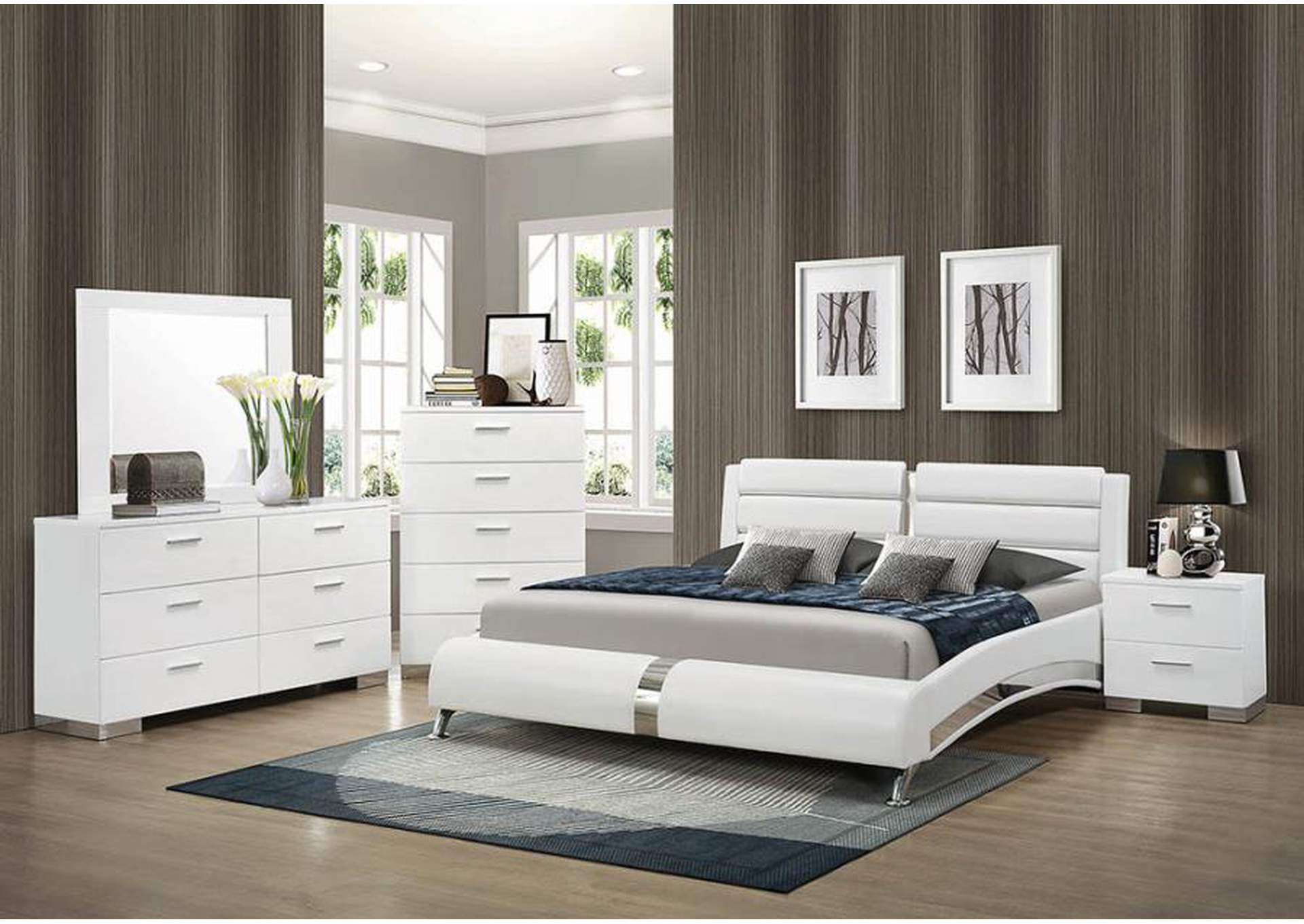 Jeremaine California King Upholstered Bed White,Coaster Furniture
