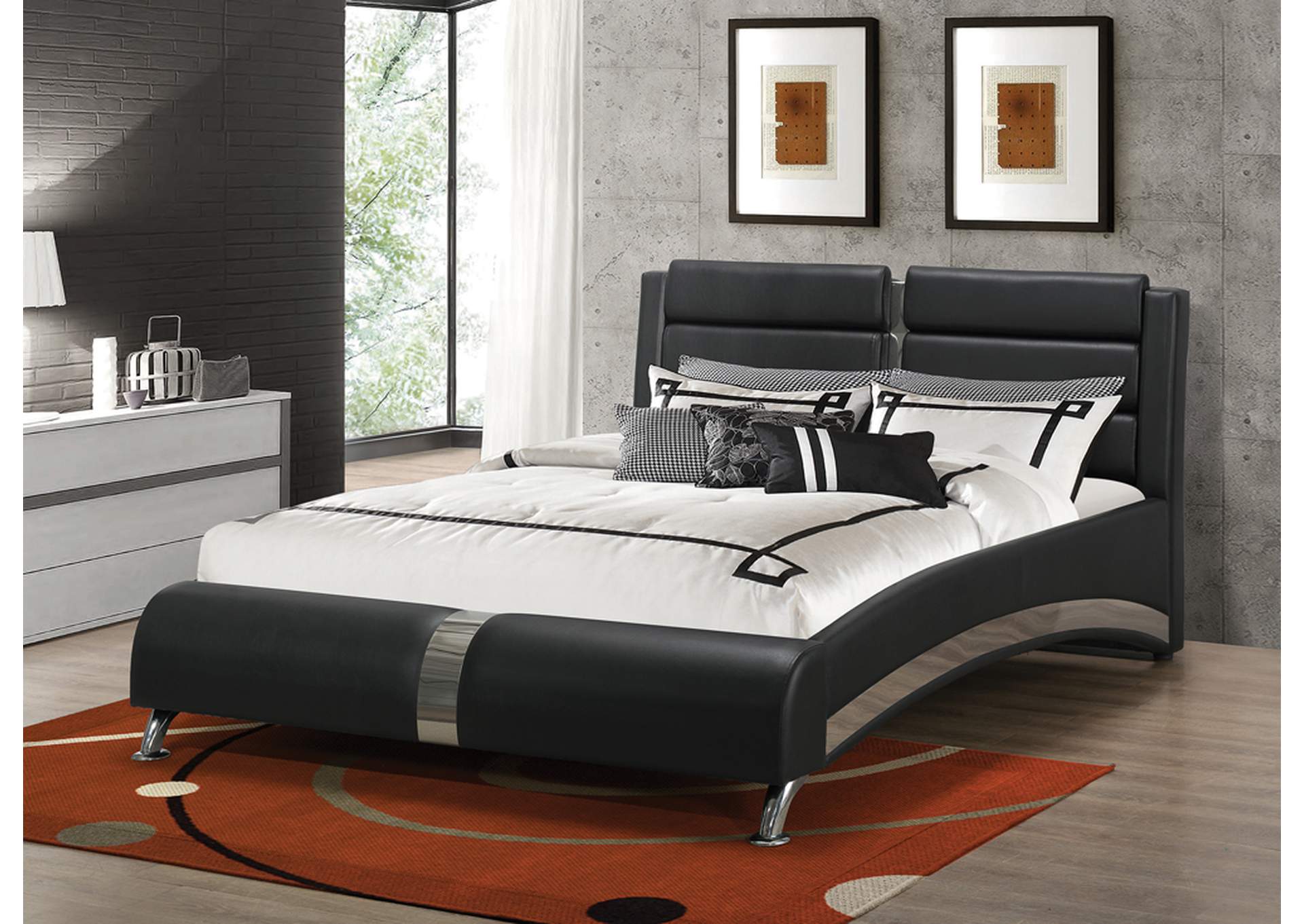Jeremaine Queen Upholstered Bed Black,Coaster Furniture