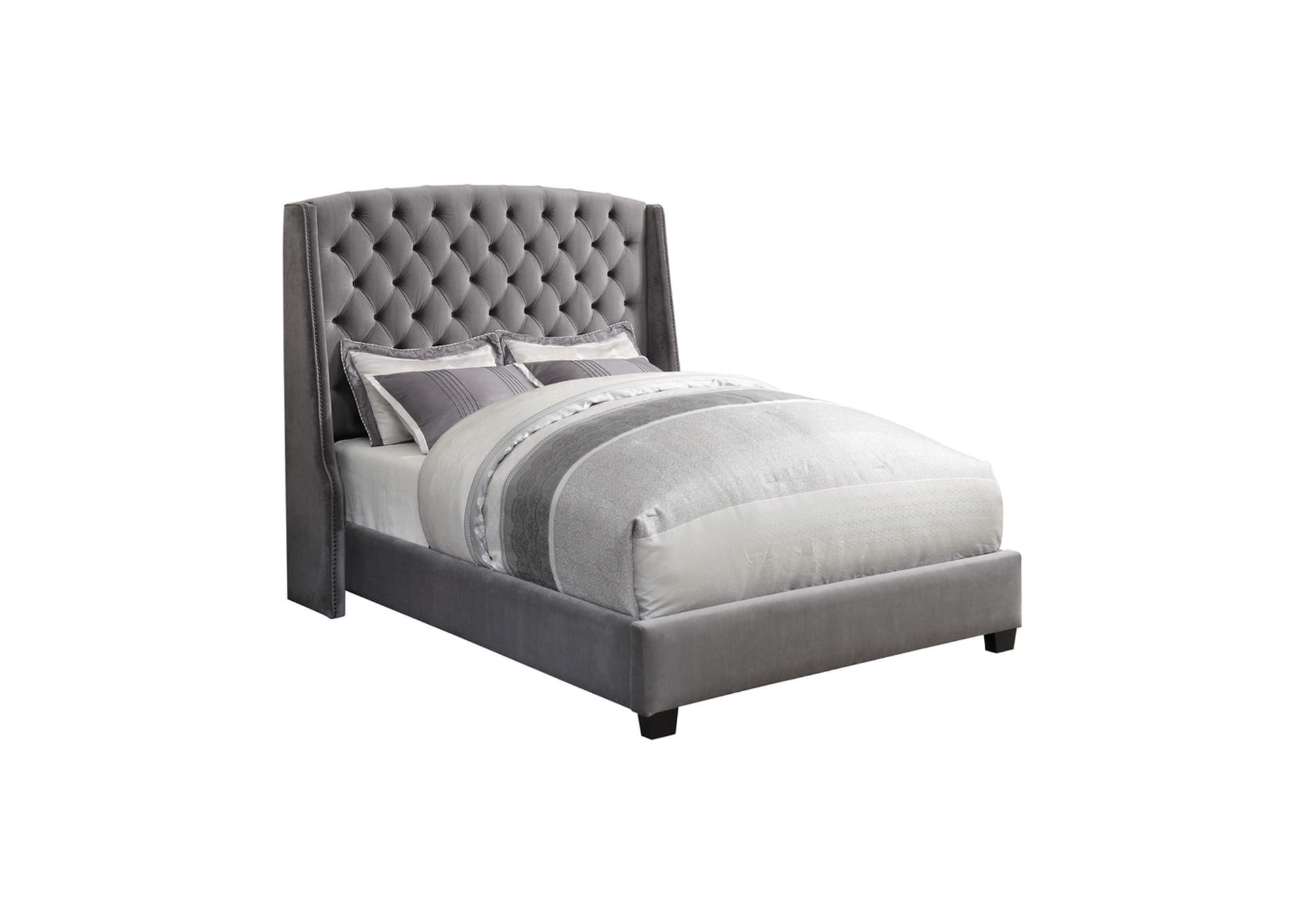 Pissarro Eastern King Tufted Upholstered Bed Grey,Coaster Furniture