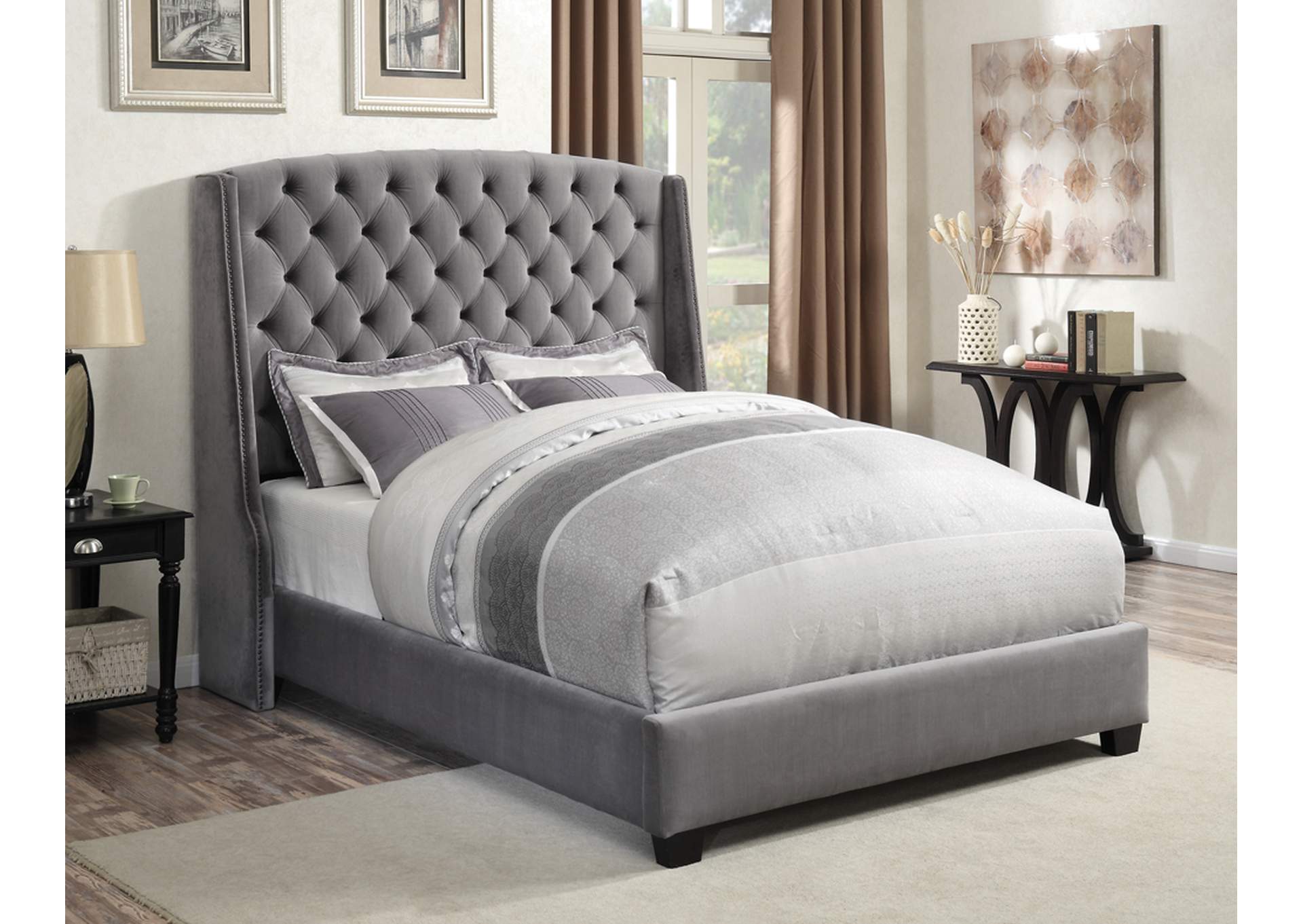 Pissarro Eastern King Tufted Upholstered Bed Grey,Coaster Furniture