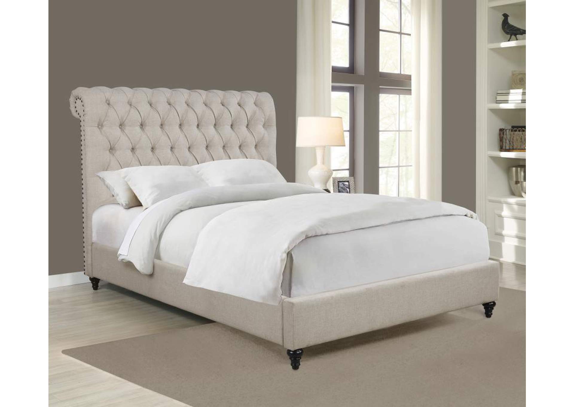 Tufted beige deals bed