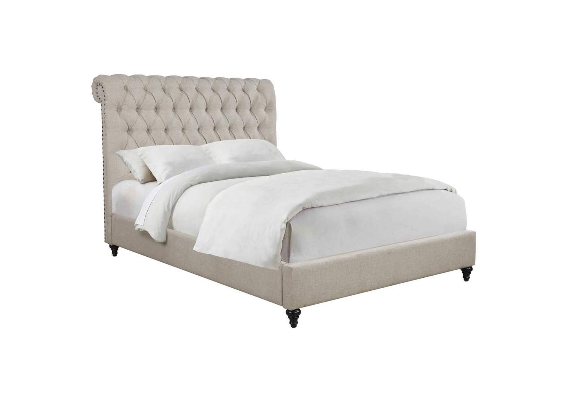 Devon Button Tufted Upholstered Eastern King Bed Beige,Coaster Furniture